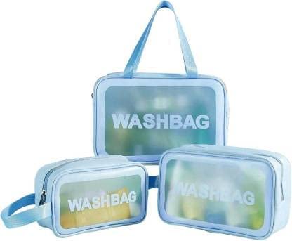 HEYMAZA Travel Toiletry Bag Set - 3 PCS Waterproof Cosmetic Organizer for Women & Men, Translucent Makeup Pouch, Wash Bag for Bathroom Essentials - Perfect for Airplane, Gym, Camping & Business Trips (Blue)