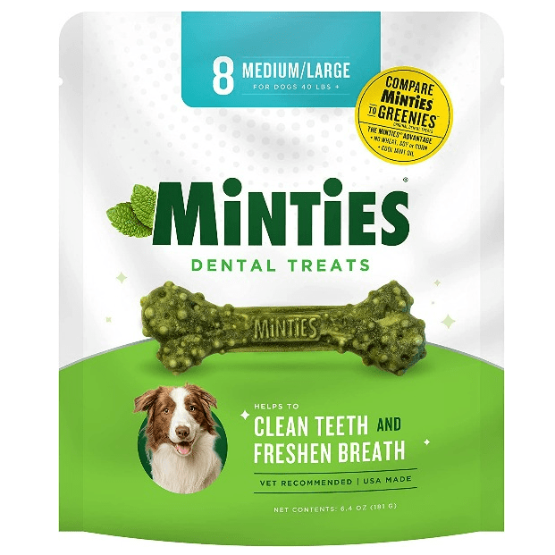Minties Medium/Large Dental Chew Bones for Dogs - Natural Teeth Cleaning Treats for Fresh Breath & Tartar Control - Perfect for Daily Oral Care & Playtime