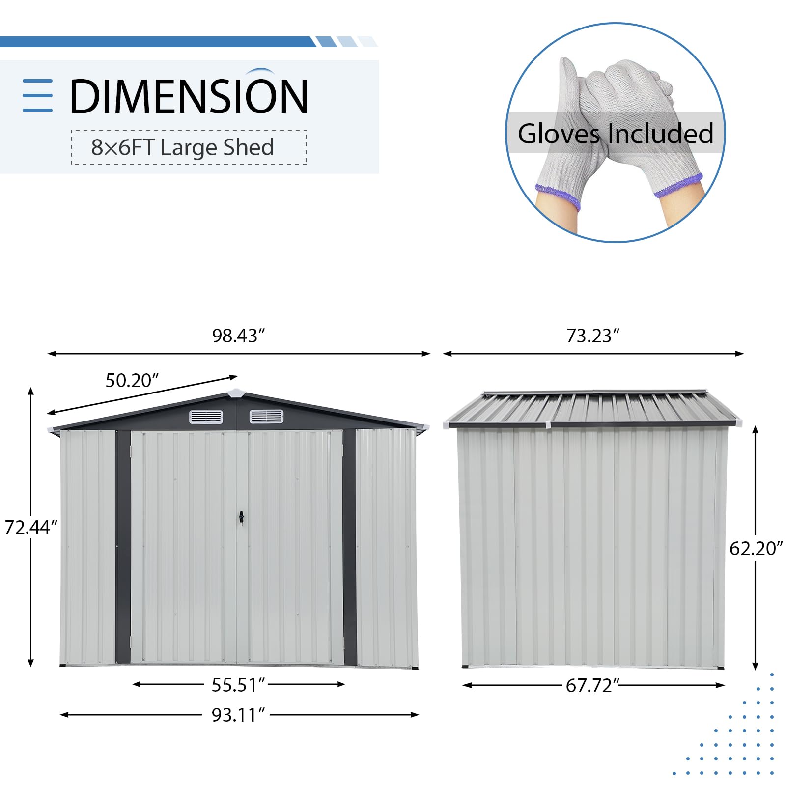 Verano Garden 8x6 FT Outdoor Storage Shed | Galvanized Steel Metal Garden Shed with Double Doors & Lock | Weatherproof Tool House for Backyard, Patio, Lawn & Garden Organization | Perfect for Storing Lawn Mowers, Gardening Tools & Outdoor Equipment