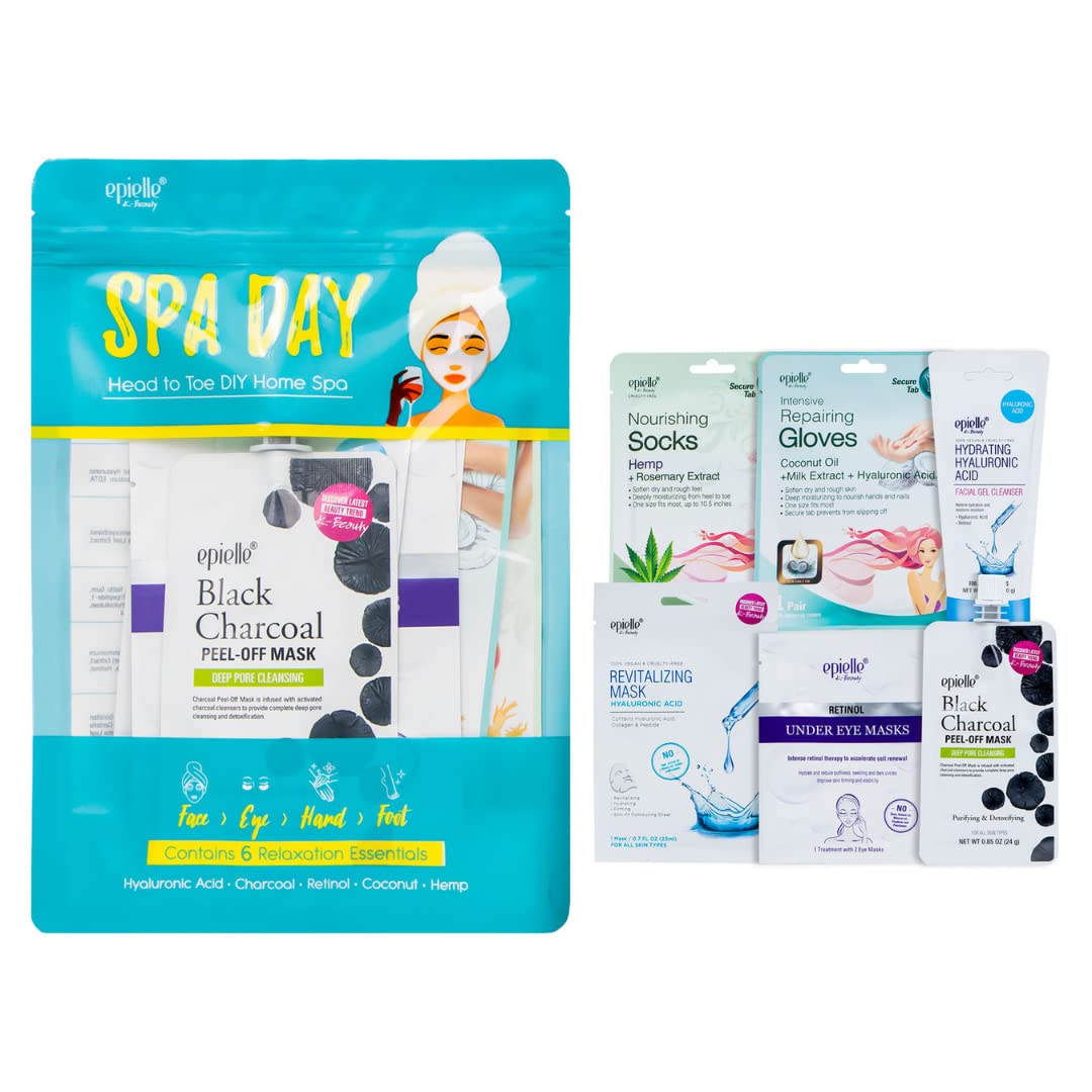 Epielle Korean Skincare Beauty 6-Piece Spa Day Gift Set - Hydrating Facial Care Kit with Sheet Masks & Eye Patches - Perfect for Self-Care, Mother's Day & Easter Gifts - At-Home Spa Treatment & Relaxation