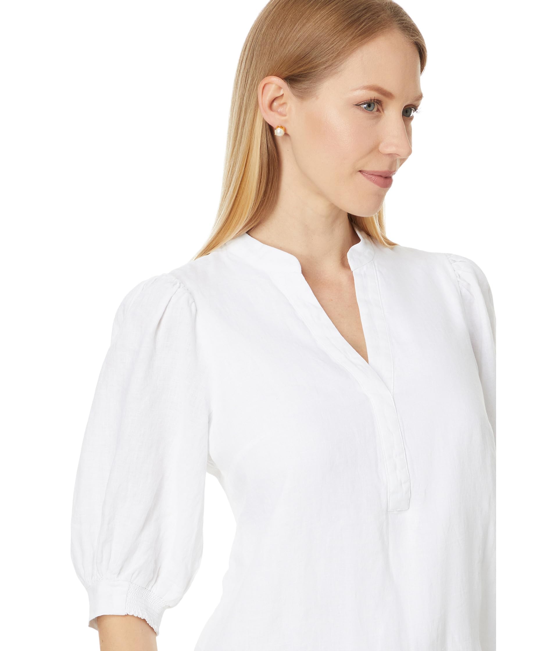 Lilly Pulitzer Women's Mialeigh Elbow Sleeve Linen Top - Casual Summer Blouse for Beach, Vacation & Outdoor Activities