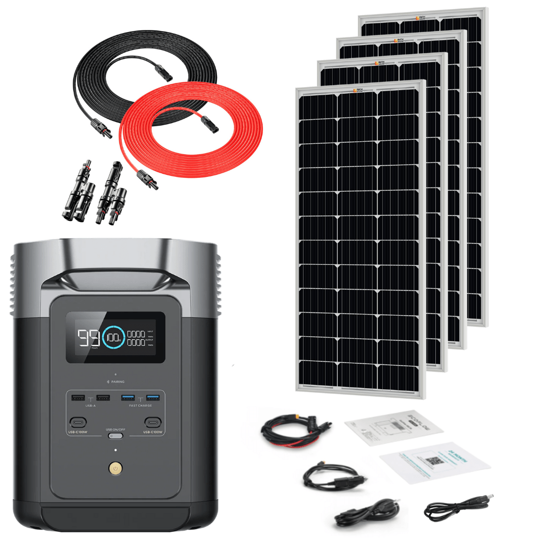 EcoFlow DELTA 2 Portable Power Station - 1024Wh Capacity, 1800W Output, Solar Generator with 100W Monocrystalline Solar Panel Kit - Perfect for Camping, RV Trips & Emergency Backup Power