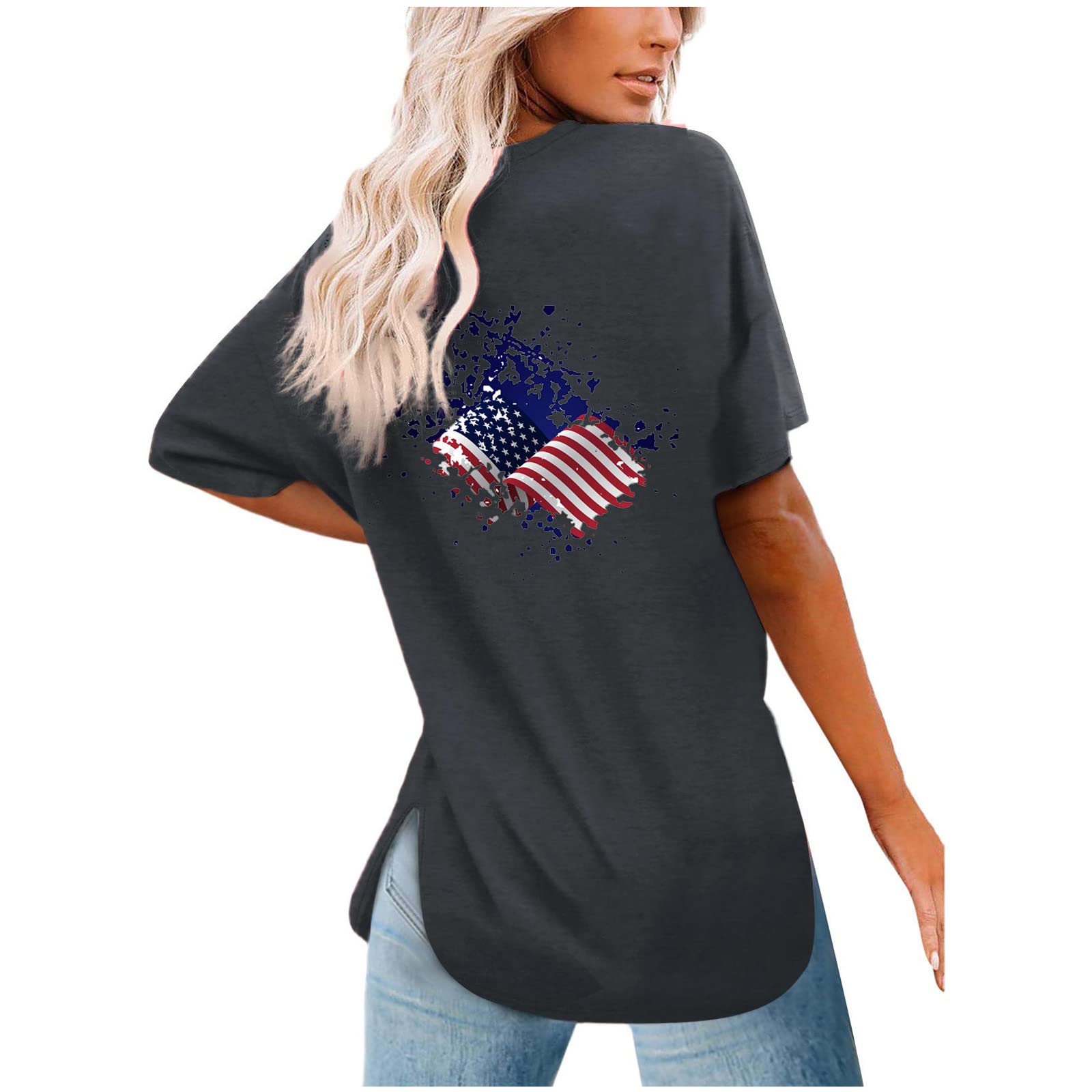 Women's Workout Tops - Sexy Casual Printed Loose Short Sleeve Blouse | Round Neck Slit T-Shirt for Gym & Summer | Plus Size Fashion Top | Perfect for Yoga, Running & Outdoor Activities
