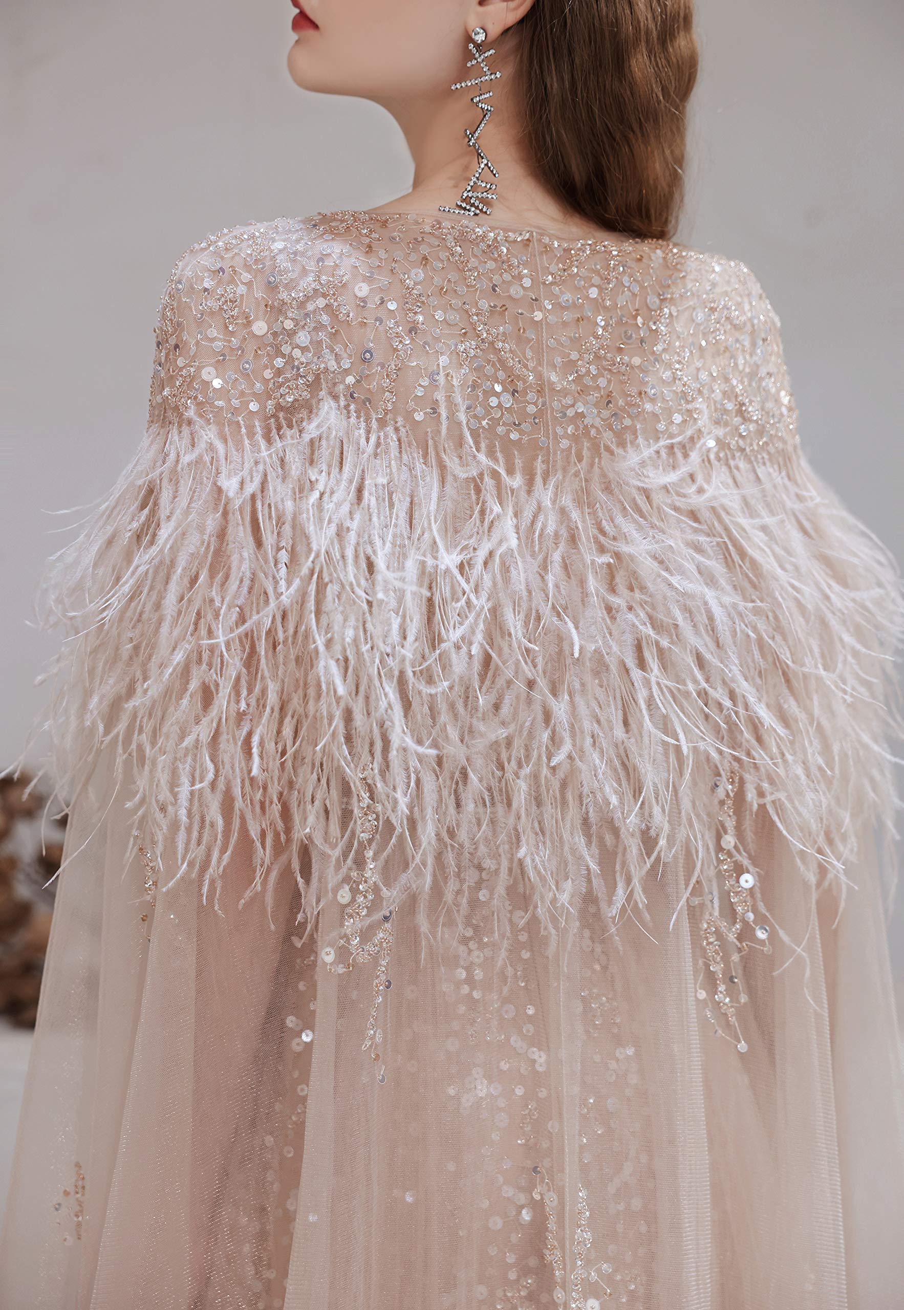 Elegant Women's V-Neck Beaded Sequins Tulle Evening Gown with Detachable Shawl - Perfect for Prom, Wedding Guest, Cocktail Party & Formal Occasions