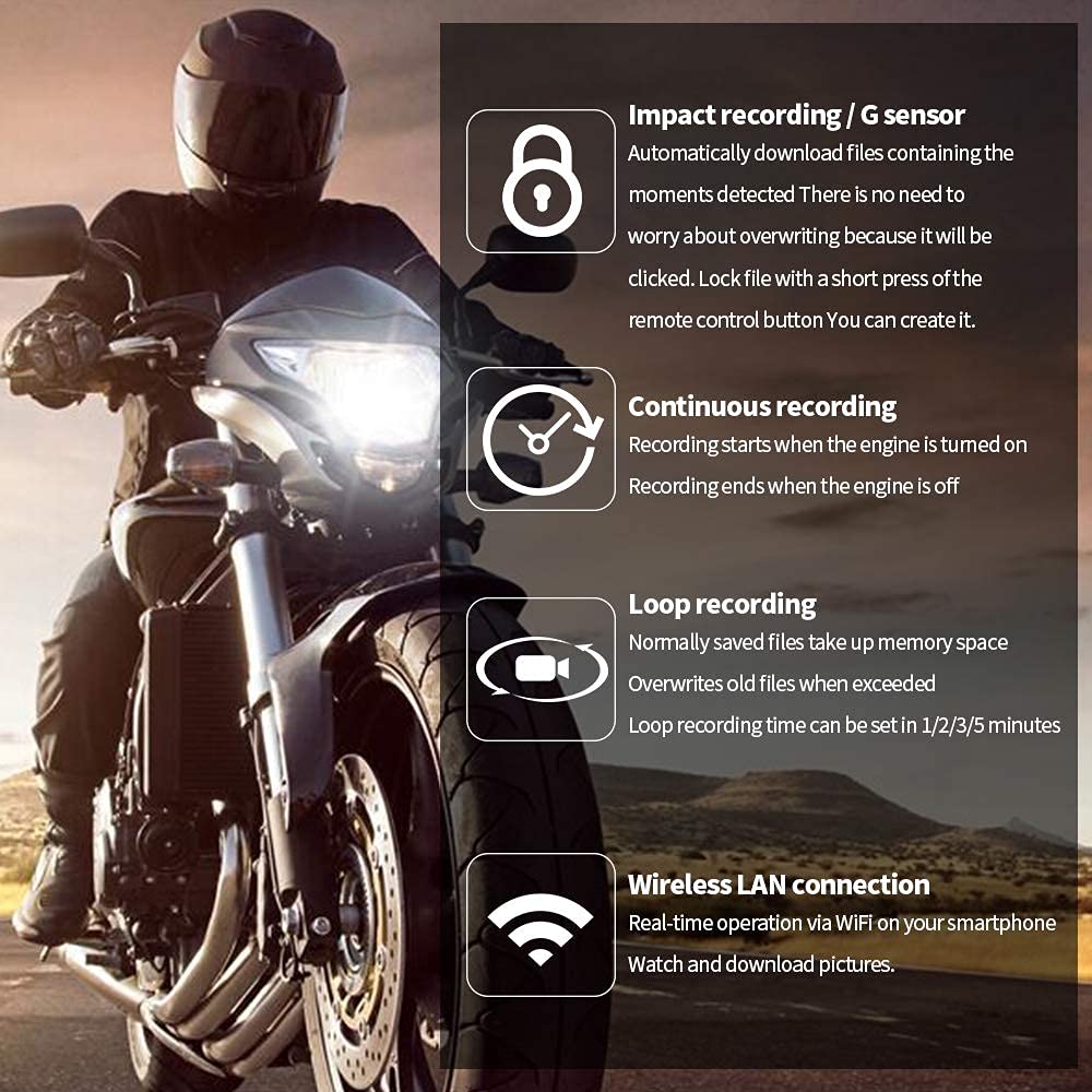 VSYSTO WiFi Motorcycle Dash Camera - Waterproof 1080P HD Front & Rear DVR with Starlight Night Vision, G-Sensor, Loop Recording for Sport Bikes - Ideal for Commuting, Touring & Accident Evidence (Model B6L)