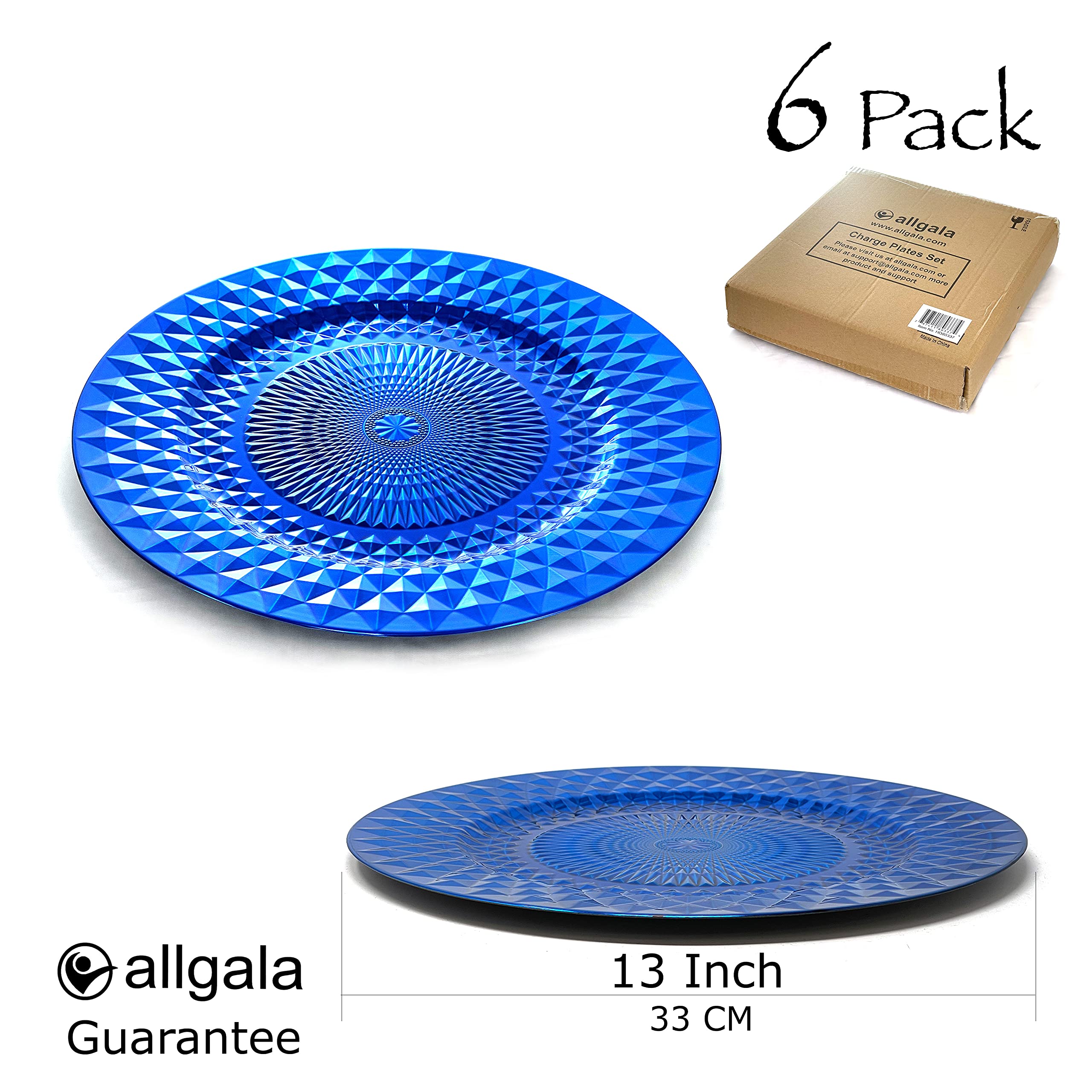 Allgala 13-Inch 6-Pack Heavy Duty Plastic Diamond Pattern Wedding Charger Plates - Royal Blue (HD80407) | Elegant Table Setting for Weddings, Parties & Formal Events