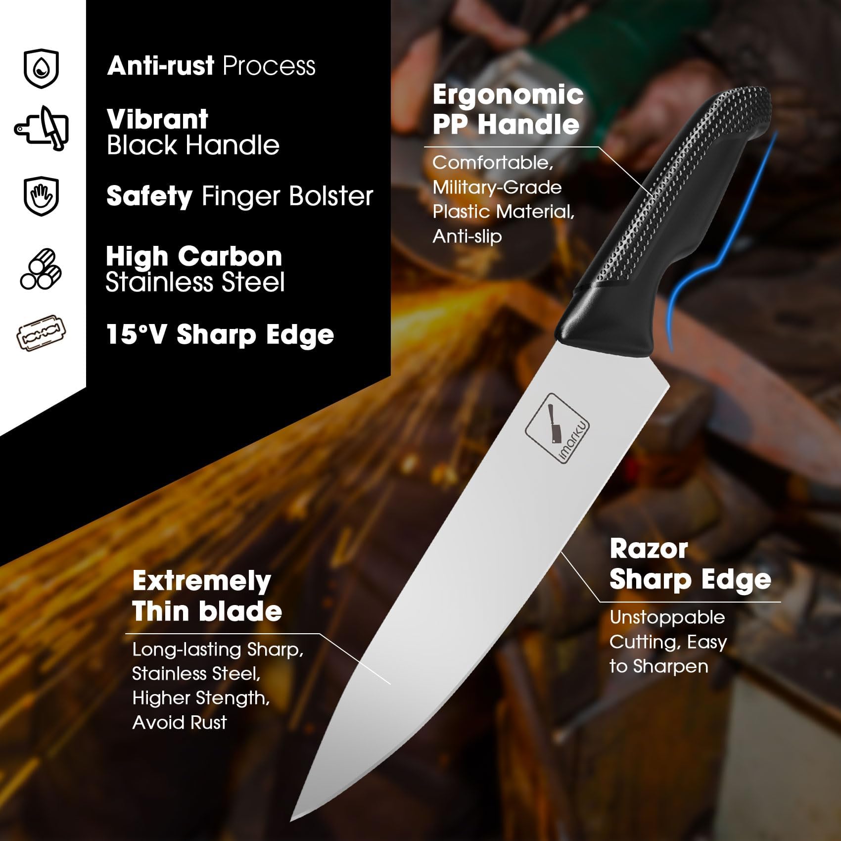 IMARKU 14-Piece Professional Knife Set with Block - Stainless Steel Kitchen Knives with Built-in Sharpener, Non-Slip Ergonomic Handles, Dishwasher Safe - Perfect for Home Chefs, Cooking Enthusiasts & Gift Giving