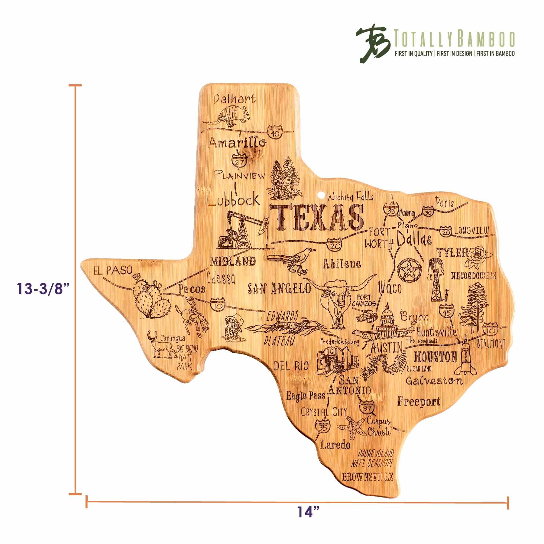 Premium Texas-Themed Wooden Cutting Board - 14 x 13 3/8 Inches - Perfect for BBQ, Kitchen Decor & Gift Giving