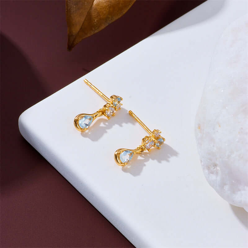 Elegant Aquamarine & Swiss Blue Topaz Teardrop Dangle Earrings | Sterling Silver Jewelry | Perfect for Weddings, Parties & Special Occasions | TB1963