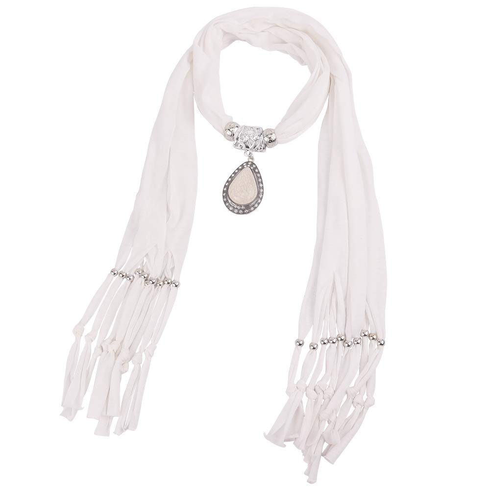 Elegant Women's Scarf with Waterdrop Pendant Necklace - Printed Polyester Shawl Wrap for Winter Fashion, Gift Giving & Special Occasions (SC0016)