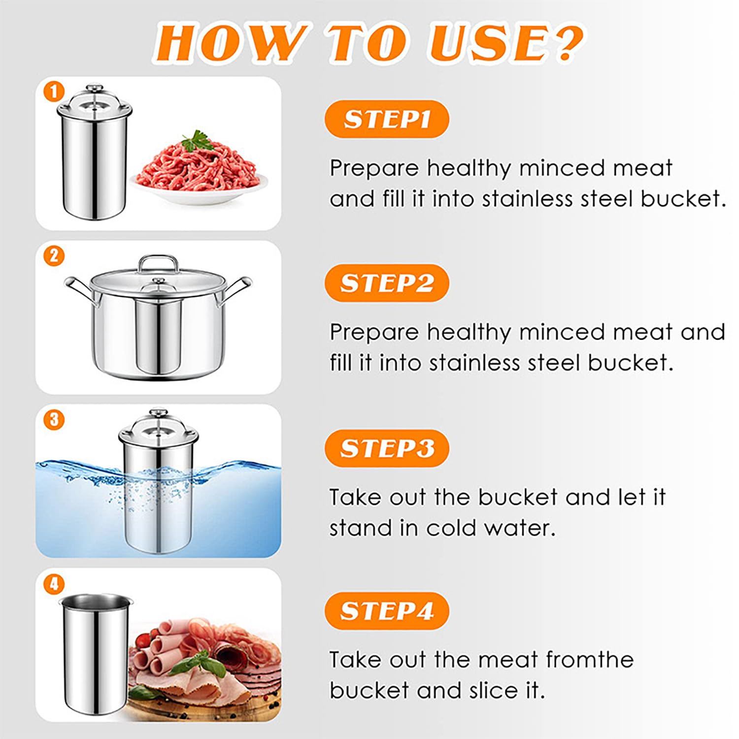Stainless Steel Ham & Sandwich Meat Press Tool with Thermometer - Deli Meat Press Maker for Lunch, Cooking & BBQ - Heavy Duty Stainless Steel Meat Press Cooker with Flat Handle for Home & Commercial Use