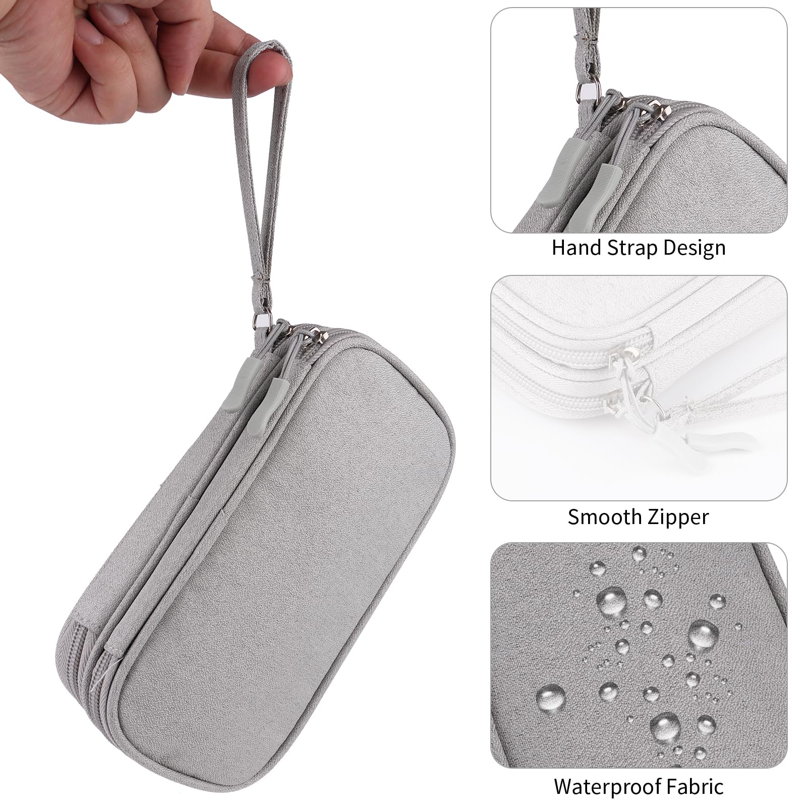 JIAKAI Double Layer Grey Travel Cable Organizer Bag - Universal Electronics Accessories Storage for Chargers, Phones & Cables - Perfect for Business Trips, Vacations & Daily Commute