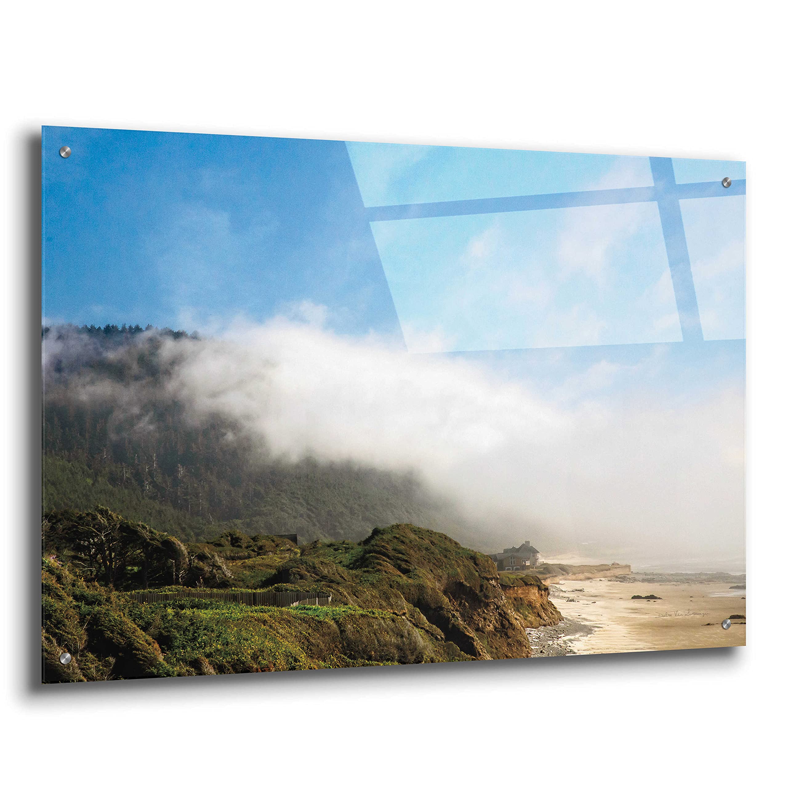 Debra Van Swearingen 'Coastal Fog' Acrylic Glass Wall Art - 36x24 Inches Modern Abstract Seascape Painting for Living Room, Bedroom & Office Decor