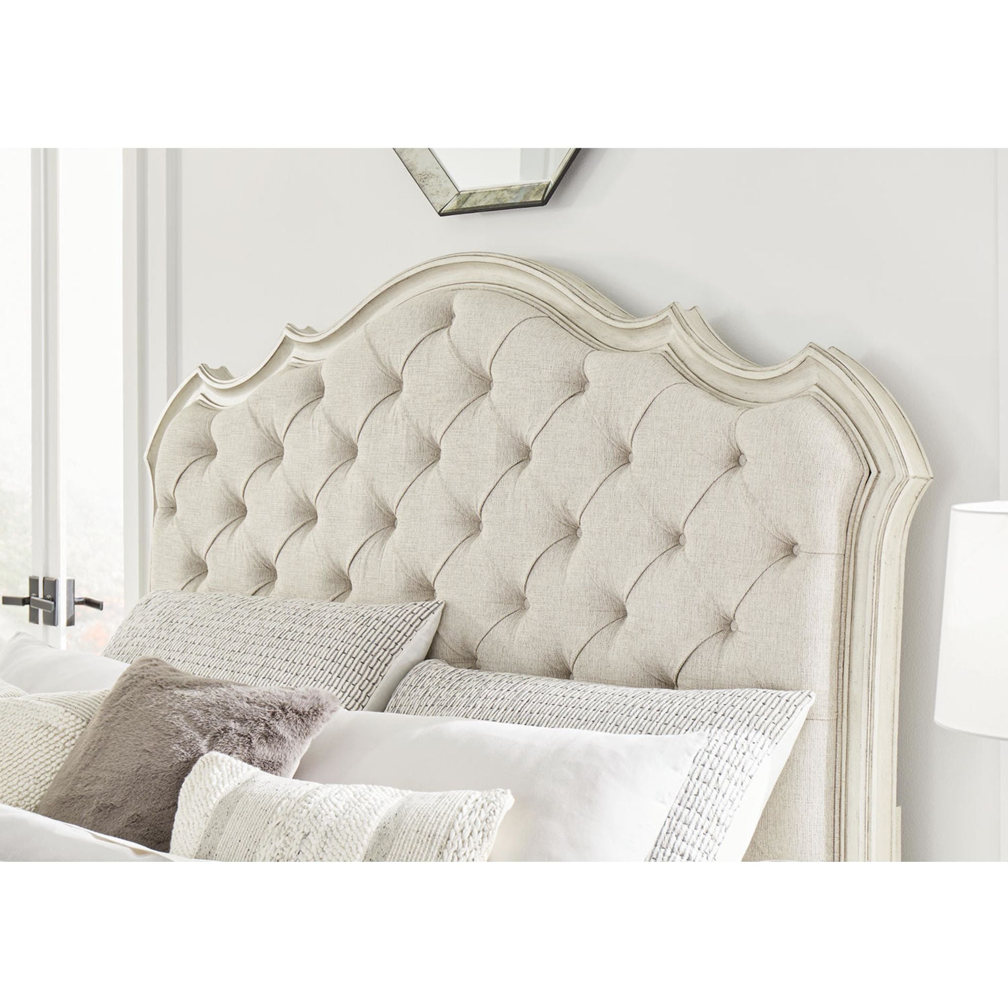 Arlendyne Upholstered Queen Bed Frame with Button Tufted Headboard - Antique White Finish for Luxurious Bedroom Decor | Perfect for Master Bedrooms, Guest Rooms & Modern Apartments