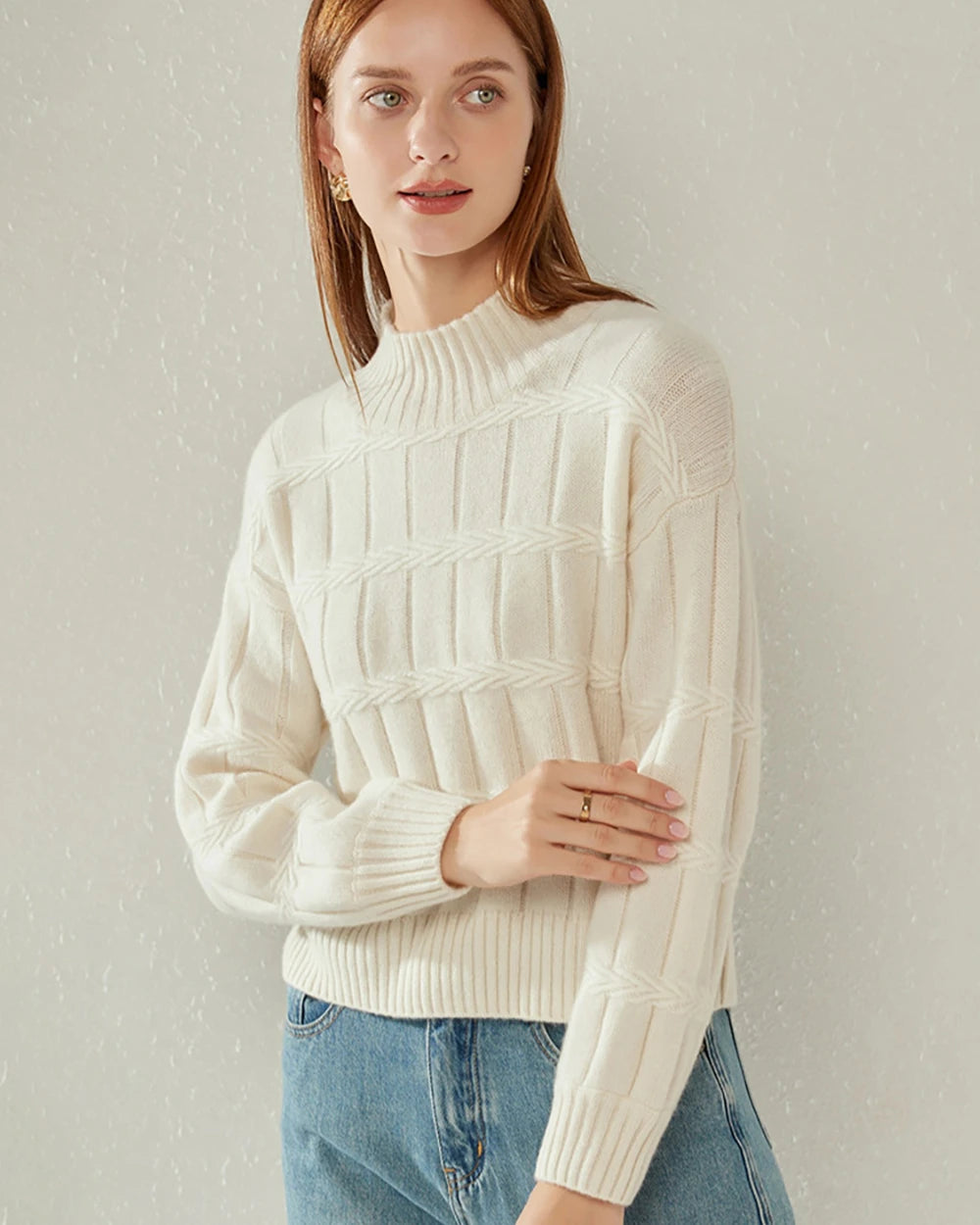 Luxury Textured Mock Neck Cashmere Sweater for Women - Soft & Warm Winter Pullover - Perfect for Office, Date Night & Holiday Outfits