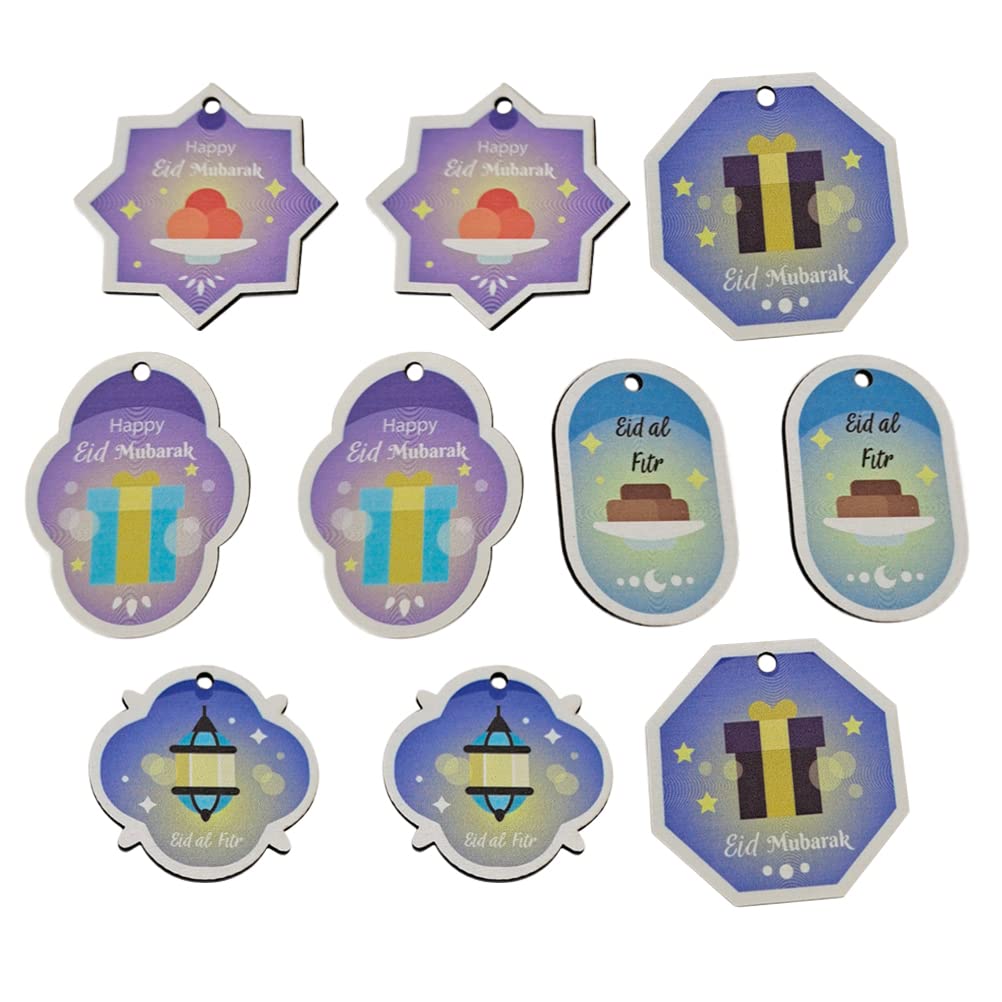 50 Pcs Eid Hanging Decorations - Wooden Muslim Festival Crafts for Eid Mubarak Party Supplies (Mixed Colors) - Perfect for Home, Mosque & Islamic Holiday Celebrations