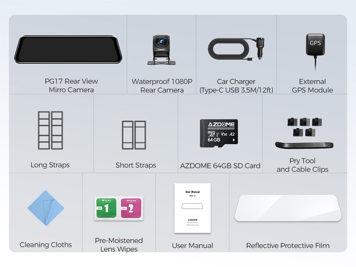 AZDOME PG17 2CH Mirror Dash Cam 4K Ultra HD with 12