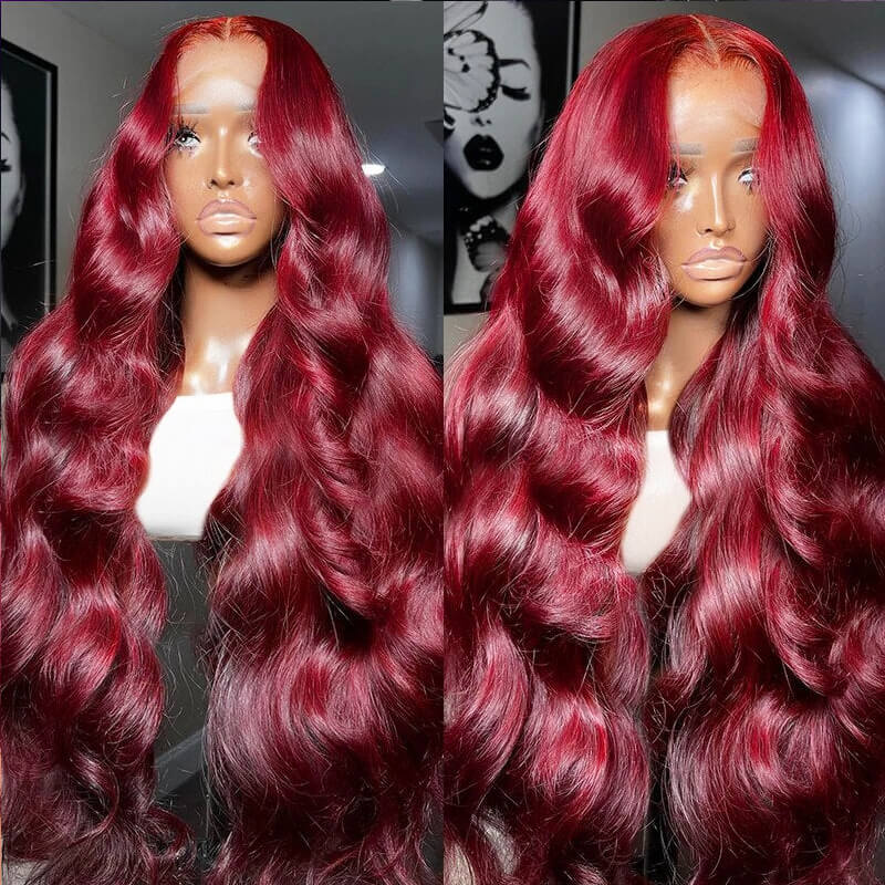 Eullair Glueless 13x4 Colored Lace Front Wig - Burgundy Bombshell #99J | Natural Look for Daily Wear, Cosplay & Special Occasions