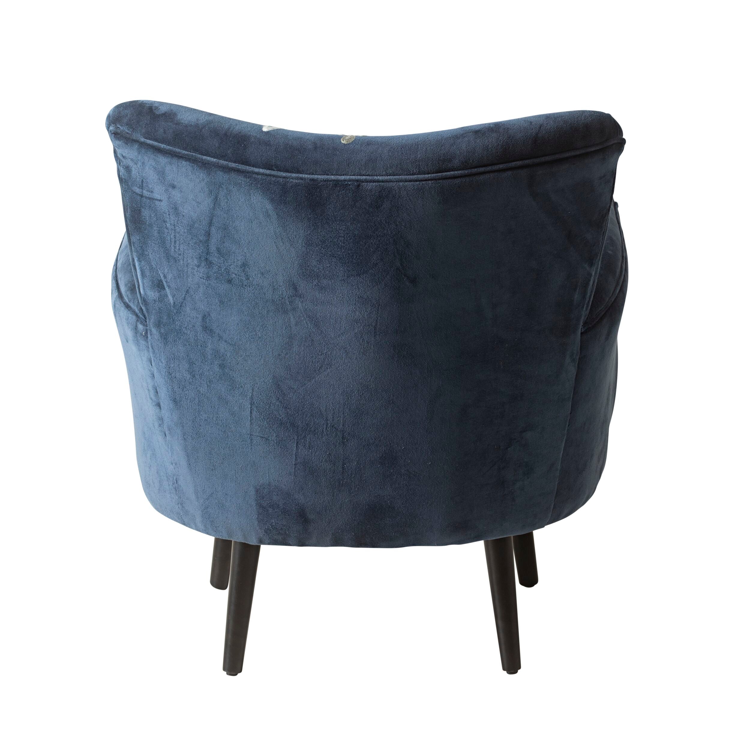 Blooms Embroidered Armchair in Indigo Blue - Elegant Floral Upholstered Accent Chair for Living Room, Bedroom, or Office Decor