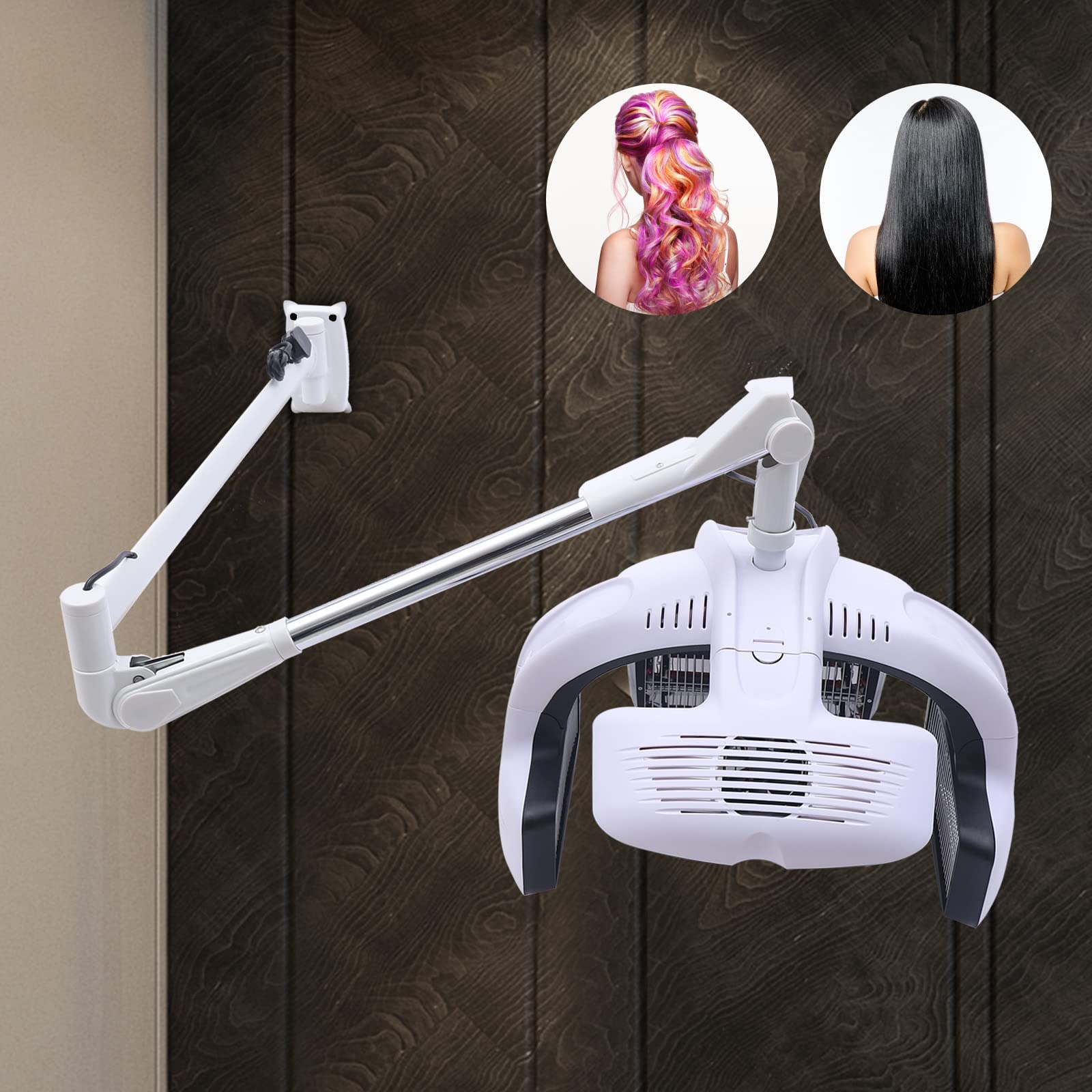 Professional 1250W Wall-Mount Hair Dryer with Infrared Treatment & Timer - Adjustable Salon Hair Color Processor for Styling & Drying - Perfect for Beauty Salons, Spas & Home Use