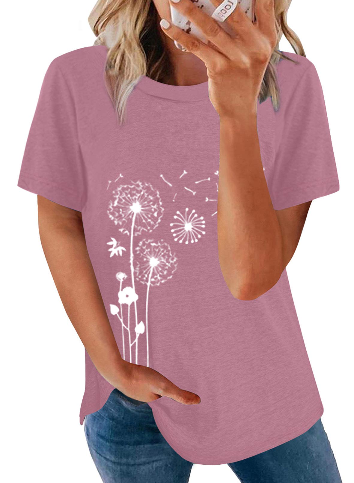 SHEWIN Women's Short Sleeve Crewneck T-Shirt - Loose Fit Casual Cotton Top for Everyday Wear | Perfect for Work, Weekend & Summer Outfits