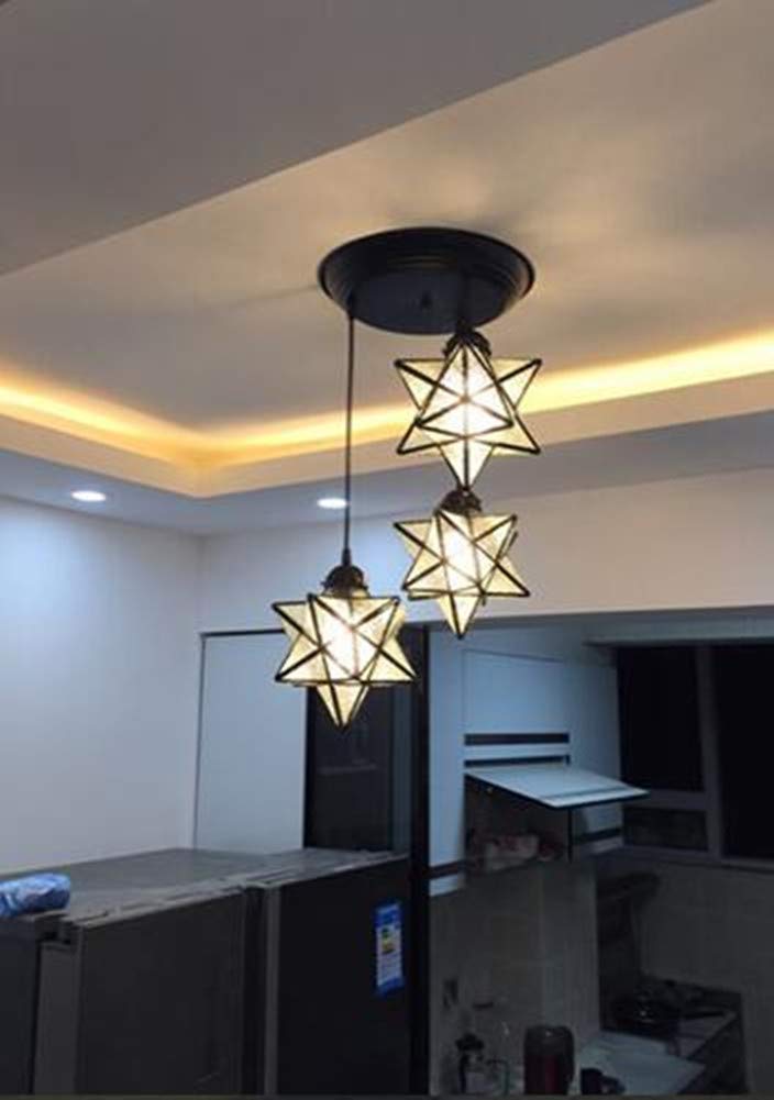 Teimi&Ritou 3-Light Round Base Moravian Star Chandelier - Iron Art Pendant Lamp with Crystal Glass for Dining Room, Living Room & Bedroom Lighting