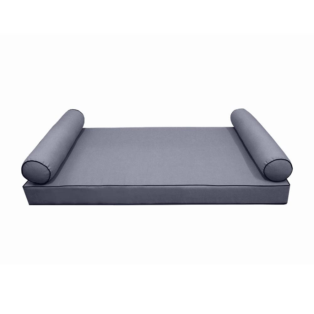 Prolinemax Style5 3-Piece Crib Size Outdoor Daybed Set - Contrast Pipe Trim Mattress Bolster Pillow with Fitted Slipcover (AD001) | Perfect for Patio, Poolside & Garden Relaxation