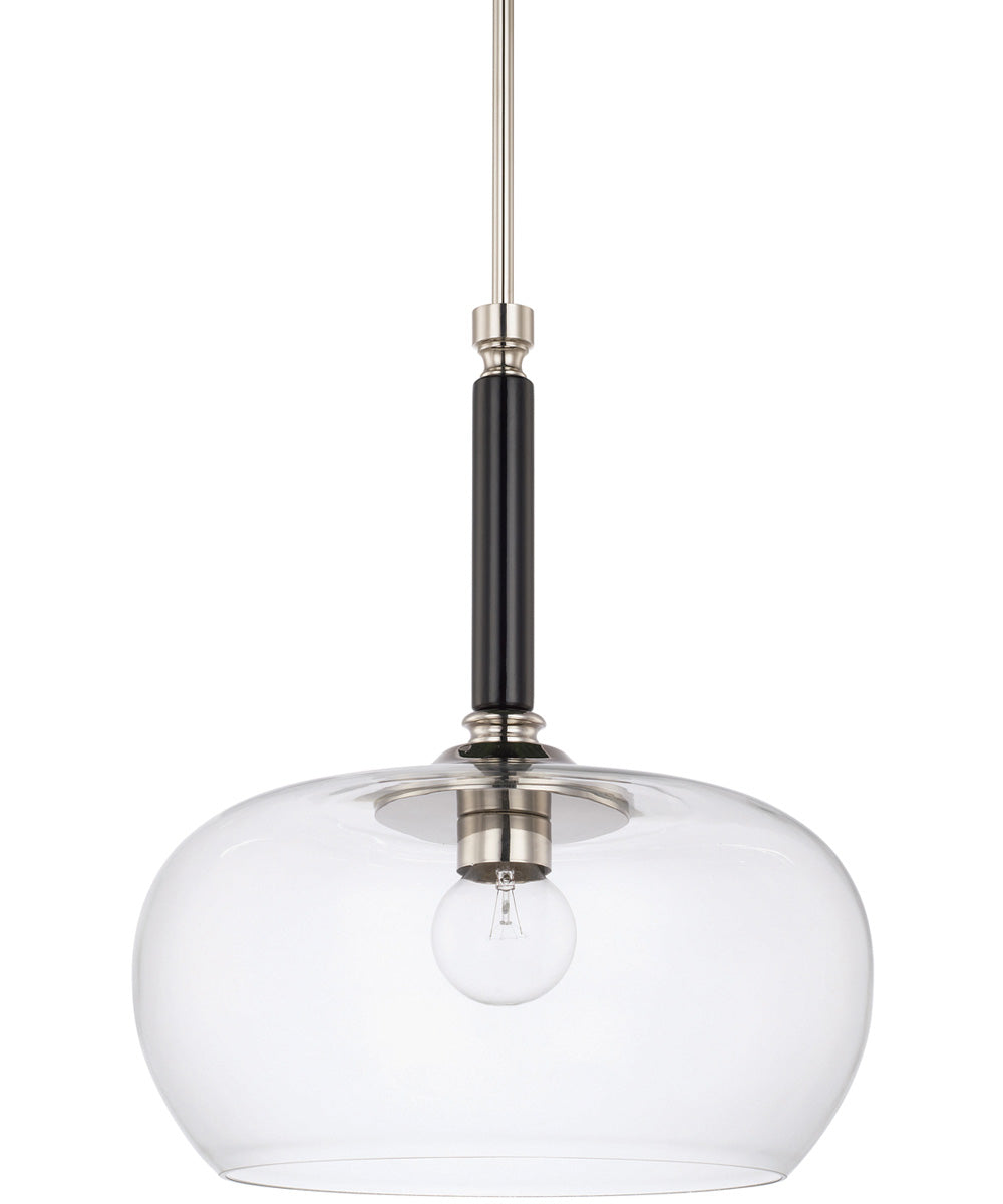 Black Tie 1-Light Pendant with Clear Glass Shade - Modern Ceiling Light Fixture for Dining Room, Kitchen Island or Bedroom Lighting