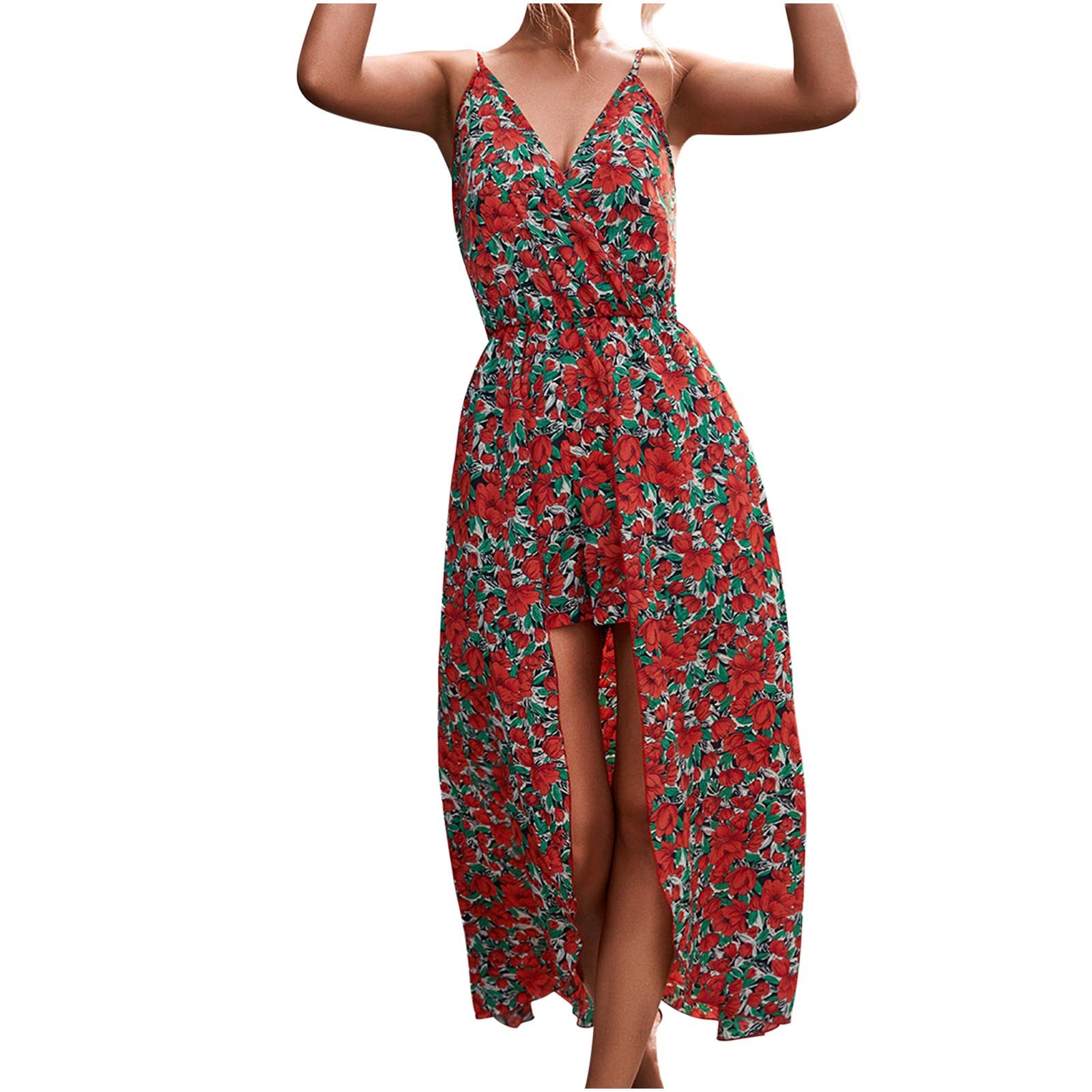 Ylioge Women's Floral Chiffon Maxi Dress - V Neck Casual Summer Dress with Sexy Irregular Hem | Perfect for Beach Vacations, Date Nights & Outdoor Parties