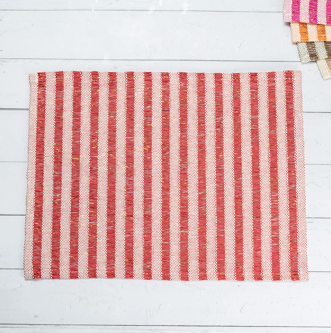 Restaurantware 16 x 12 Inch Rectangle Plastic Placemats Set of 6 - Durable, Wipeable & Easy Clean Red Striped Table Mats for Dining & Kitchen Use | Perfect for Restaurants, Cafes & Home Decor