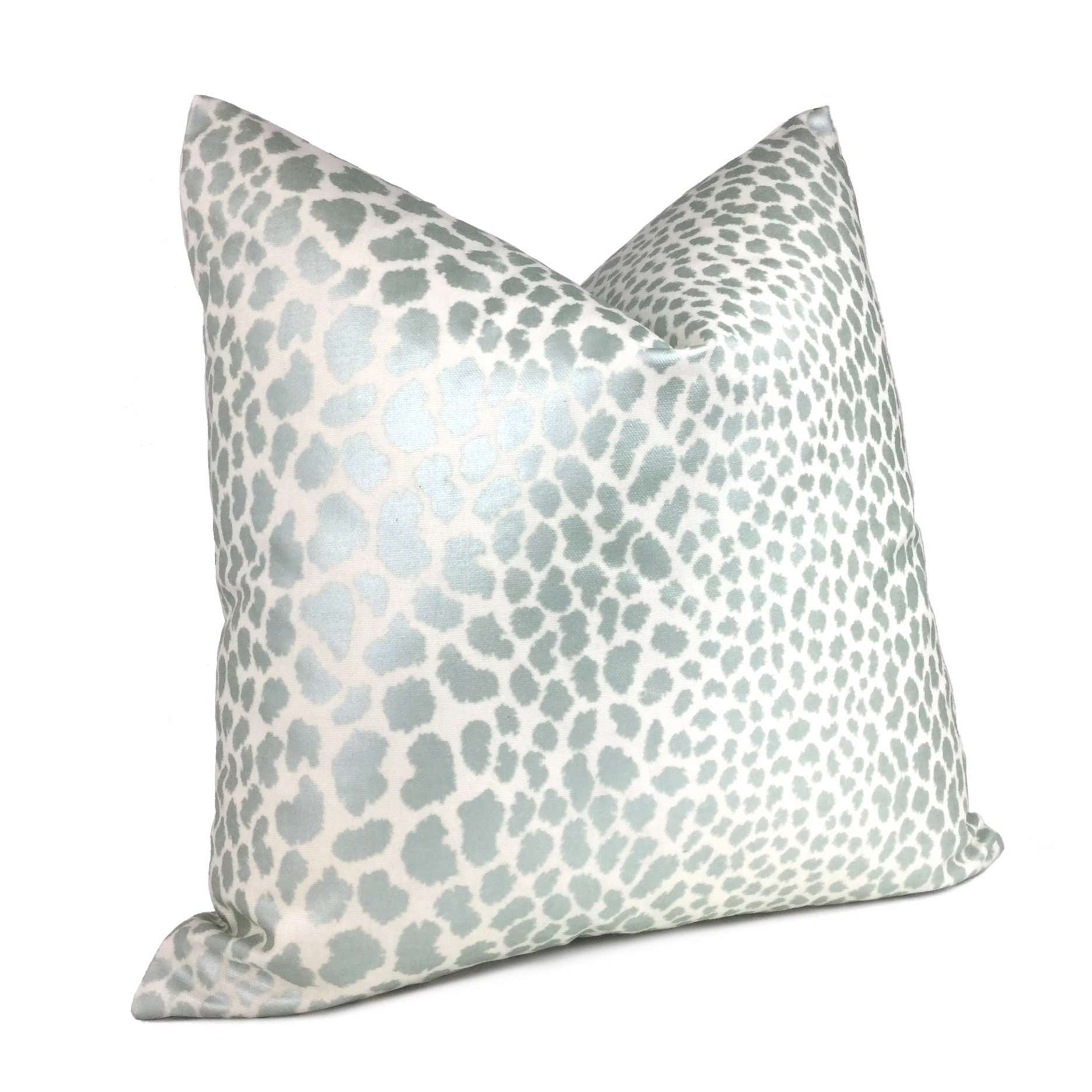 Metallic Aqua Blue Green Leopard Print Cotton Pillow Cover - Soft Decorative Throw Pillow Case for Sofa, Bed, Couch & Home Decor