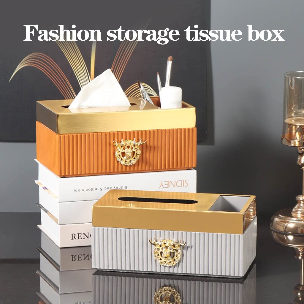 Nordic Style Desktop Tissue Holder - Multi-Function Tissue Box Cover with Storage Tray, Simple Home Decor for Living Room, Bedroom & Office (Orange) | Perfect for Home, Office and Gift Giving