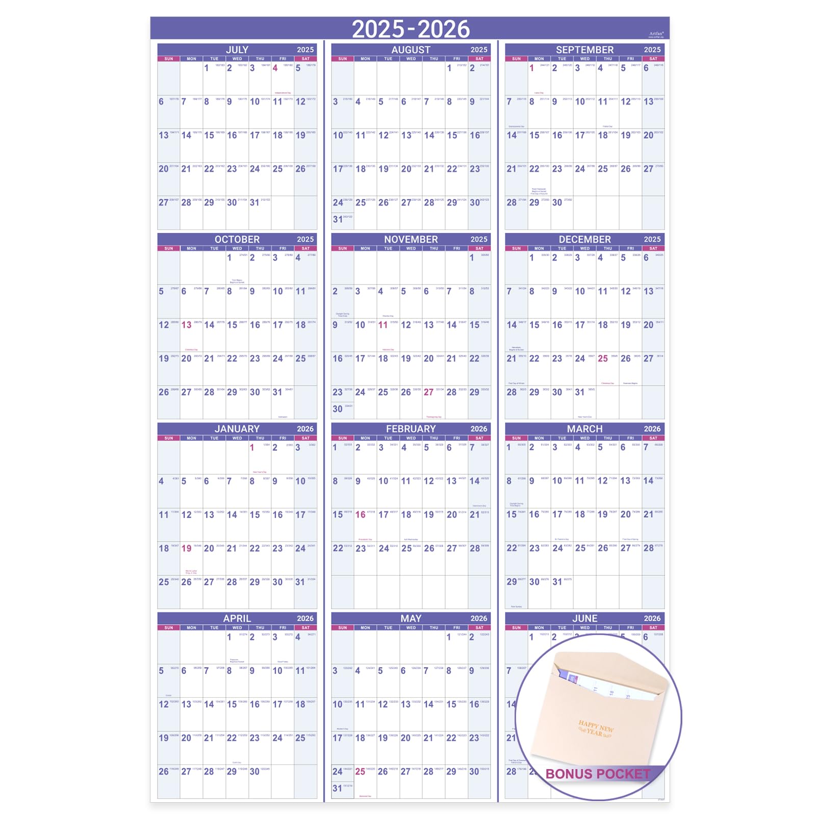 2025-2026 Large Wall Calendar with Julian Dates | July 2025 to June 2026 | 34.8