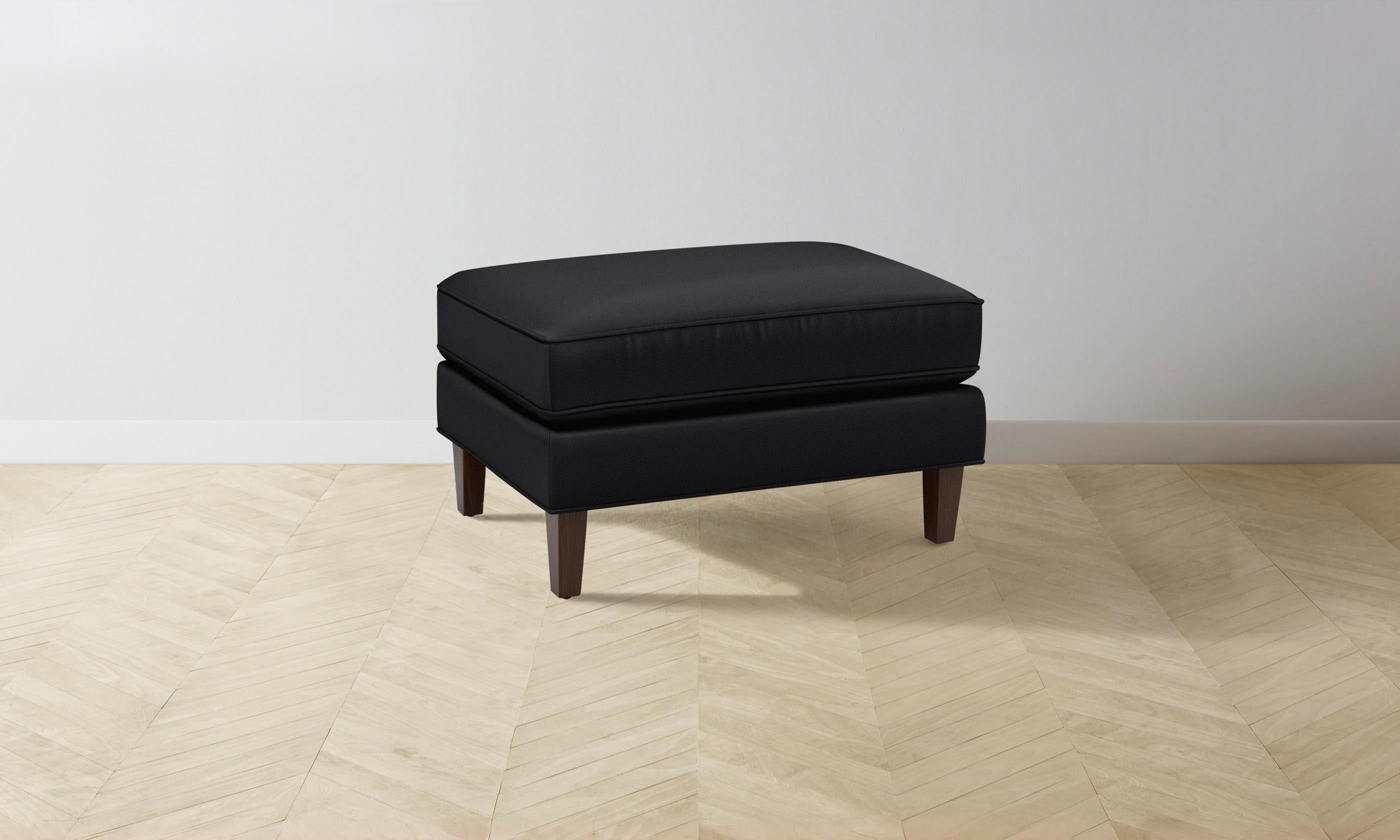 Premium Crosby Ottoman with Pebbled Leather Upholstery in Ink - Stylish Footrest & Accent Chair for Living Room, Bedroom, or Office