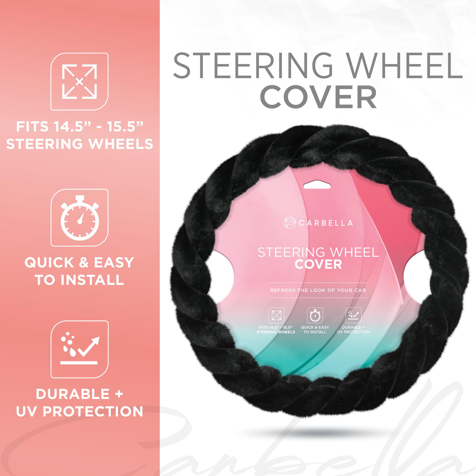 Premium Black Faux Fur Steering Wheel Cover - Soft & Fluffy 15 Inch Universal Fit for Most Cars - Cozy & Stylish Car Accessories for Women - Perfect for Winter Driving & Cold Weather Comfort