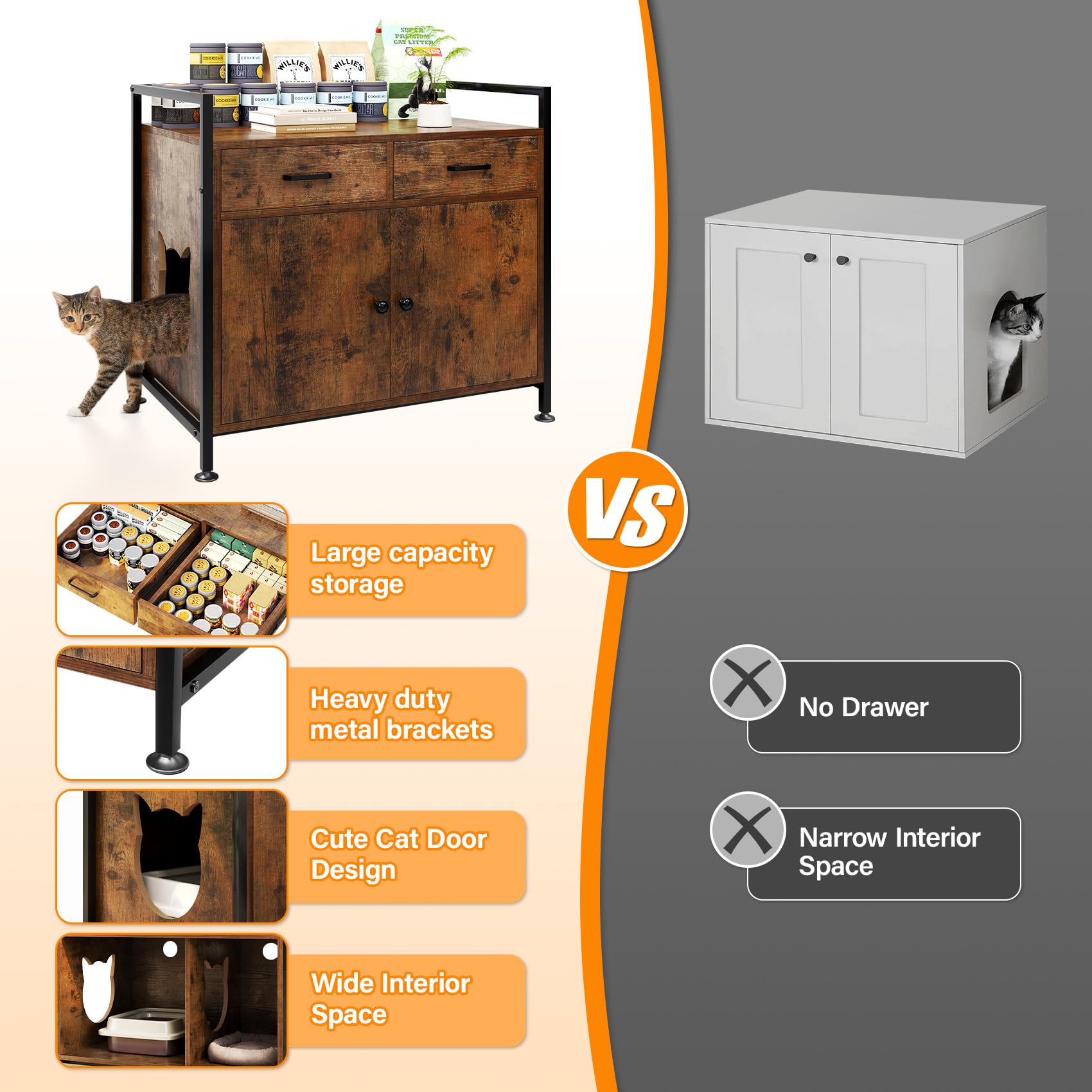TC-HOMENY Cat Litter Box Enclosure - Modern Furniture Storage Cabinet with Odor Control for Living Room | Stylish Pet Furniture for Small Spaces & Home Decor