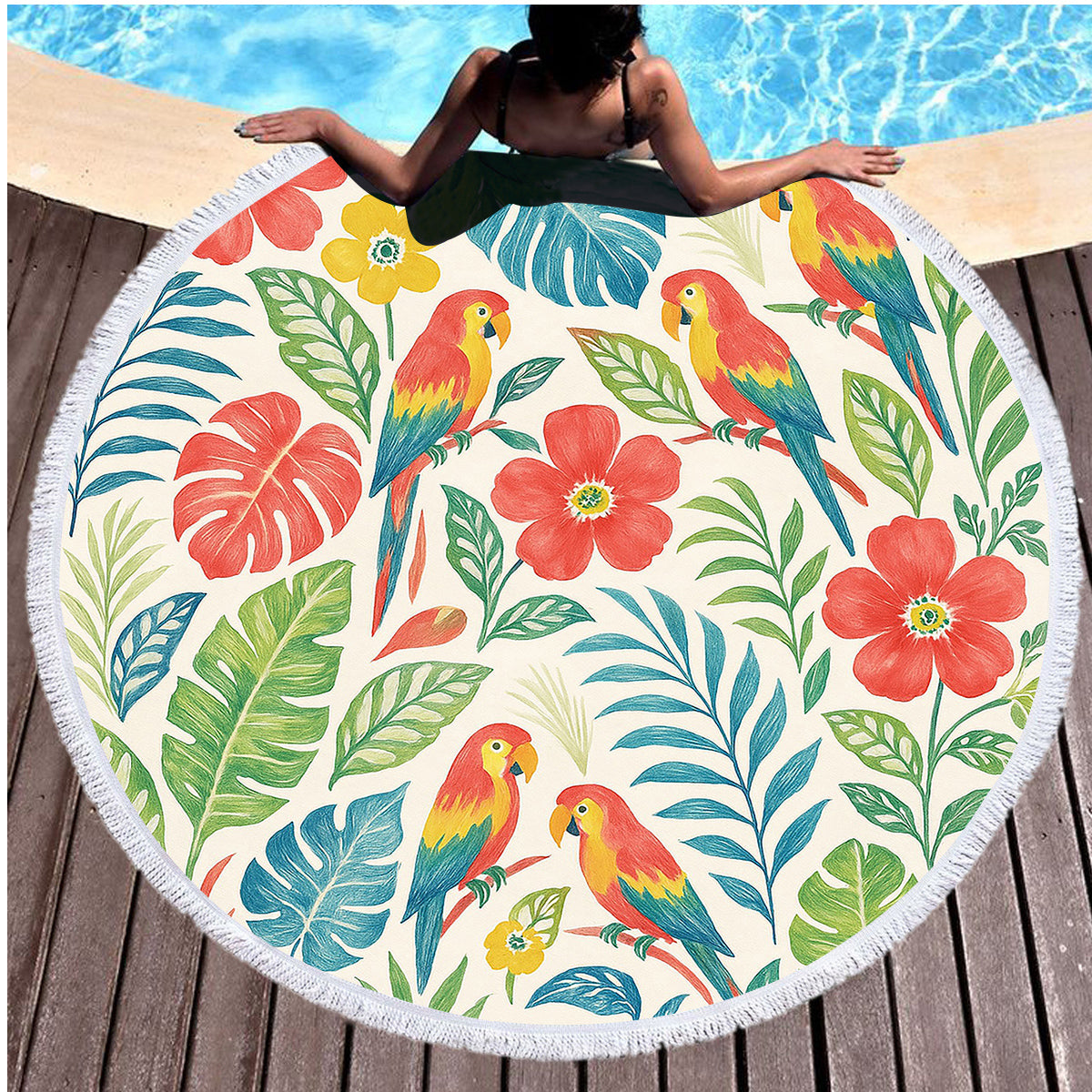 Premium Classic Tropical Round Beach Towel - Soft, Absorbent & Quick-Drying - Perfect for Pool, Beach, Vacation & Outdoor Activities