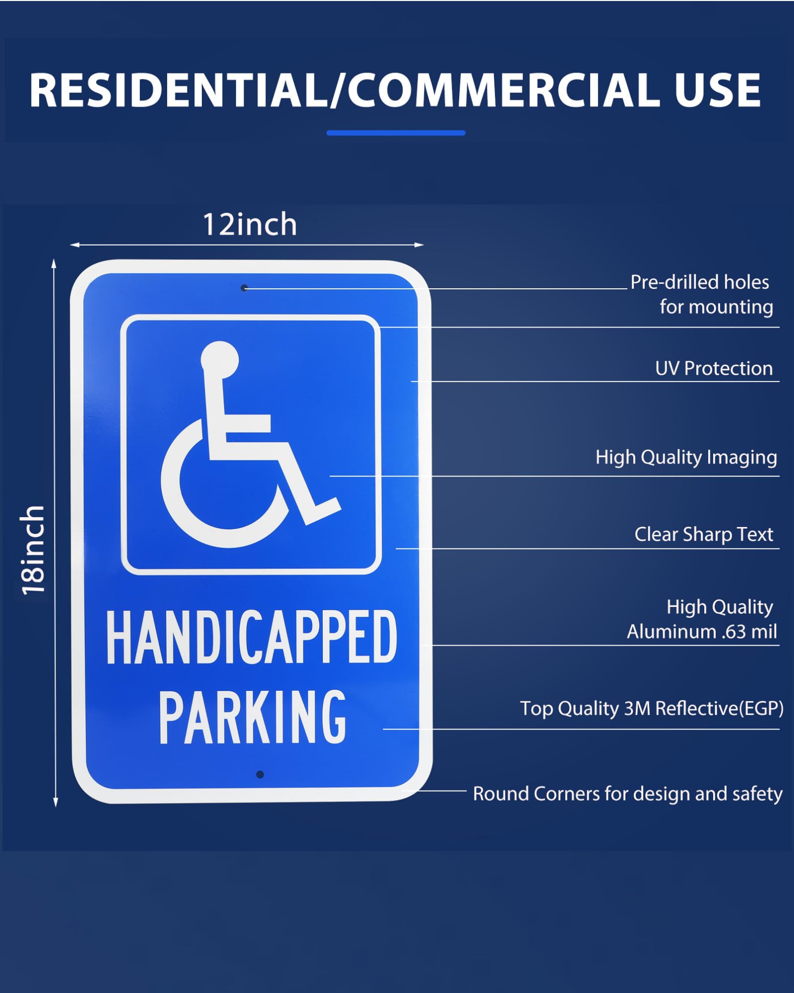 18x12 Inch Handicap Parking Sign - 3M Reflective Aluminum Reserved Parking Sign for Disabled - Weatherproof & Rust-Free .063 Aluminum - Easy Mounting for Indoor & Outdoor Use - Perfect for Parking Lots, Garages, and Accessible Spaces