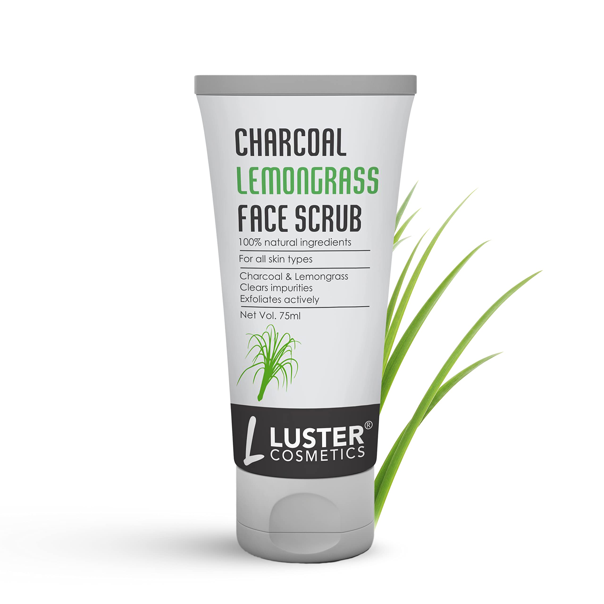 Luster Cosmetics Charcoal Detox Trio - Deep Cleansing Clay Mask, Purifying Sea Mud Face Wash & Exfoliating Lemongrass Scrub (75ml x 3 Pack) for Acne-Prone & Oily Skin - Spa Day & Night Skincare Routine