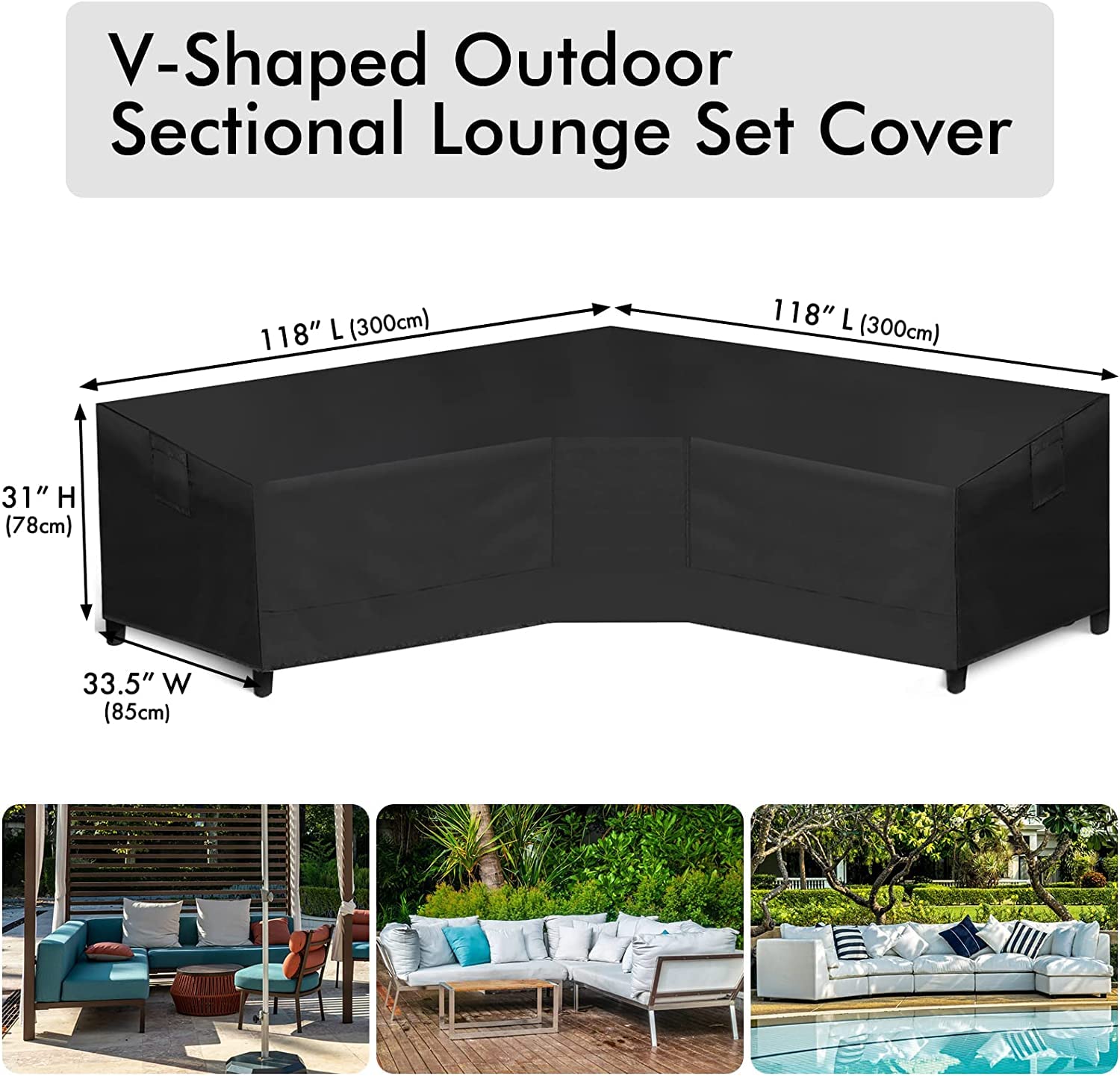 Waterproof Heavy Duty Outdoor Sectional Sofa Cover - V-Shaped Patio Couch Cover with Air Vent, 118