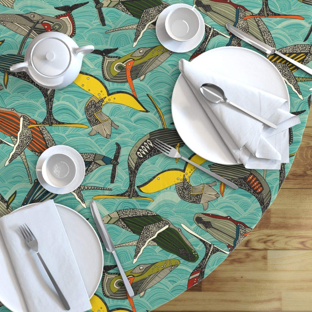 Whale Waves Ocean Print Cotton Sateen Tablecloth - 90