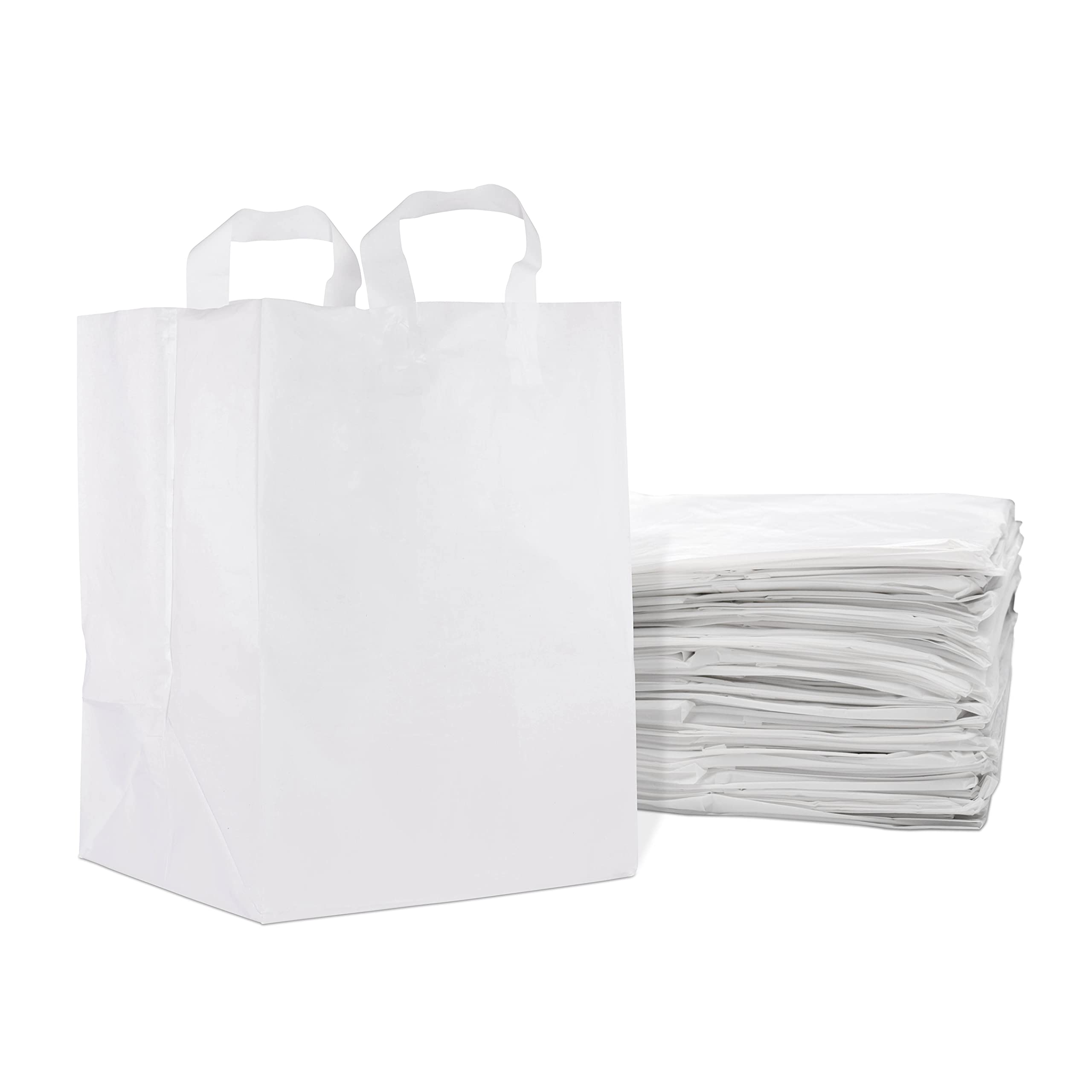 Premium White Plastic Shopping Bags with Handles - 12