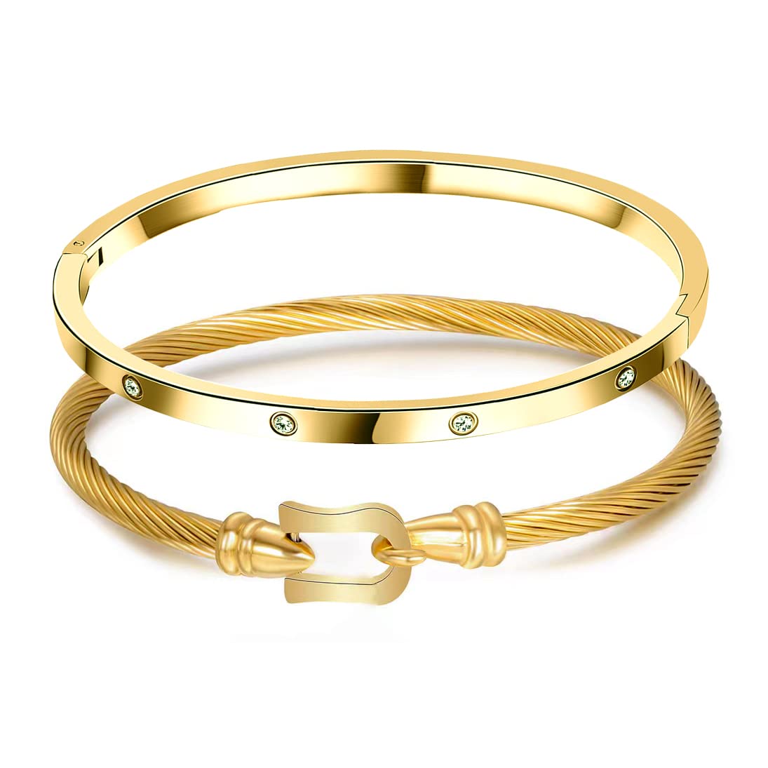 YUWINICER Gold Plated Friendship Bracelet for Women - Stackable Stainless Steel Oval Bangle Bracelet - Elegant Gift for Her, Best Friend, Sister - Perfect for Valentine's Day, Anniversary & Birthday Gifts