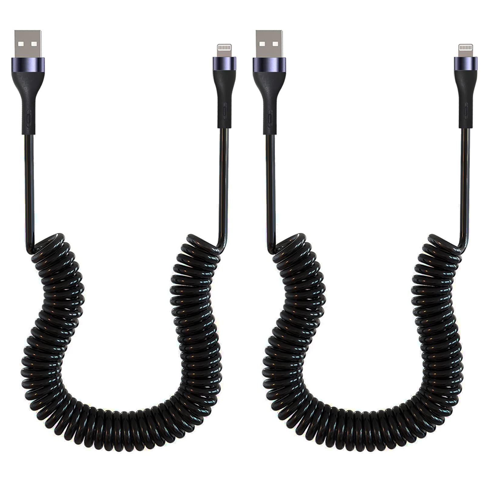 2 Pack MFi Certified Coiled Lightning Cable for Car - 6ft USB to Lightning Charging Cable Compatible with iPhone 13/12/11/XS/XR/8 & iPad - Perfect for CarPlay, Road Trips & Daily Charging