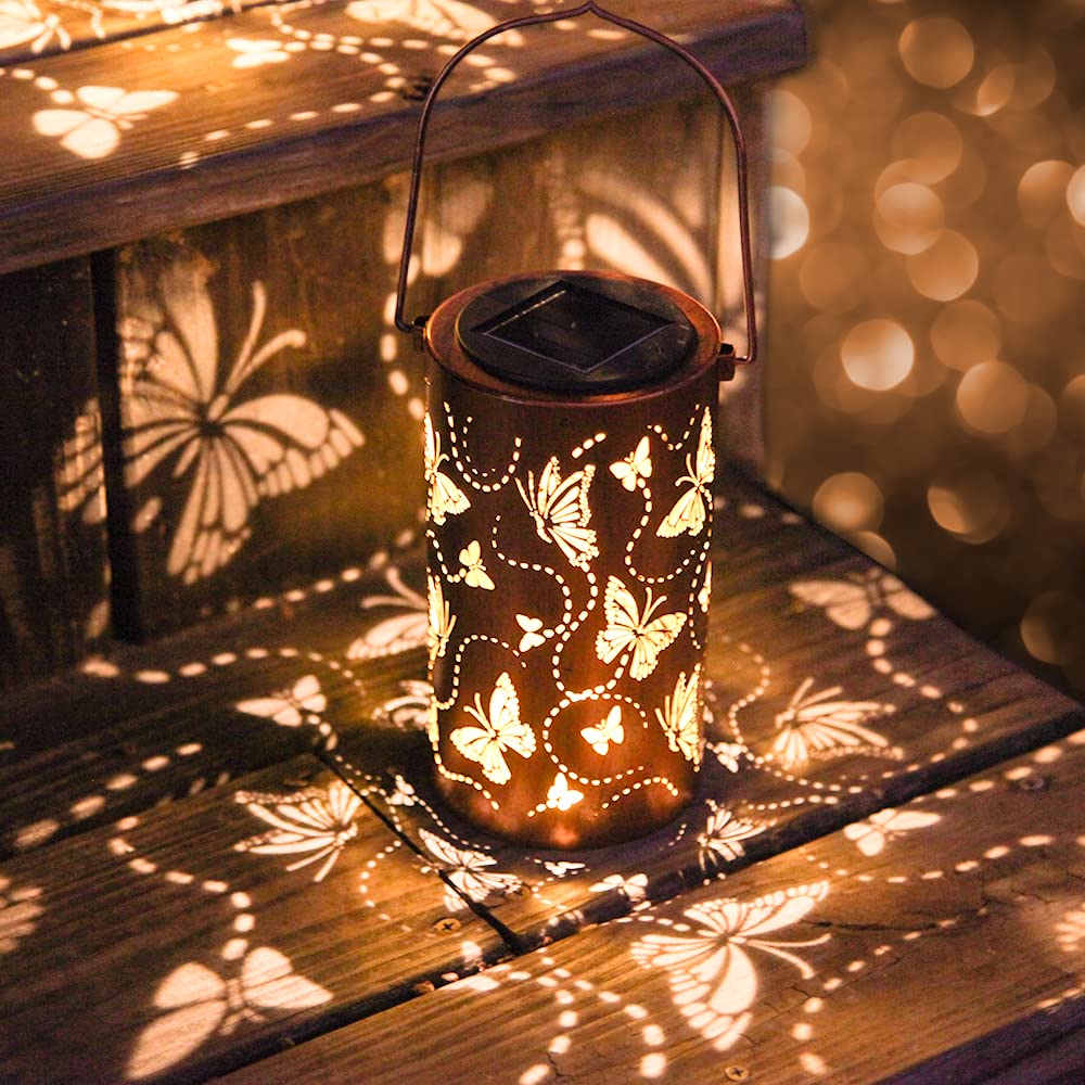 Solar Powered Outdoor Hanging Lantern Lights - Waterproof LED Butterfly Garden Lights for Patio, Yard, Pathway Decor | Romantic Landscape Lighting for Weddings, Parties & Backyard Ambience