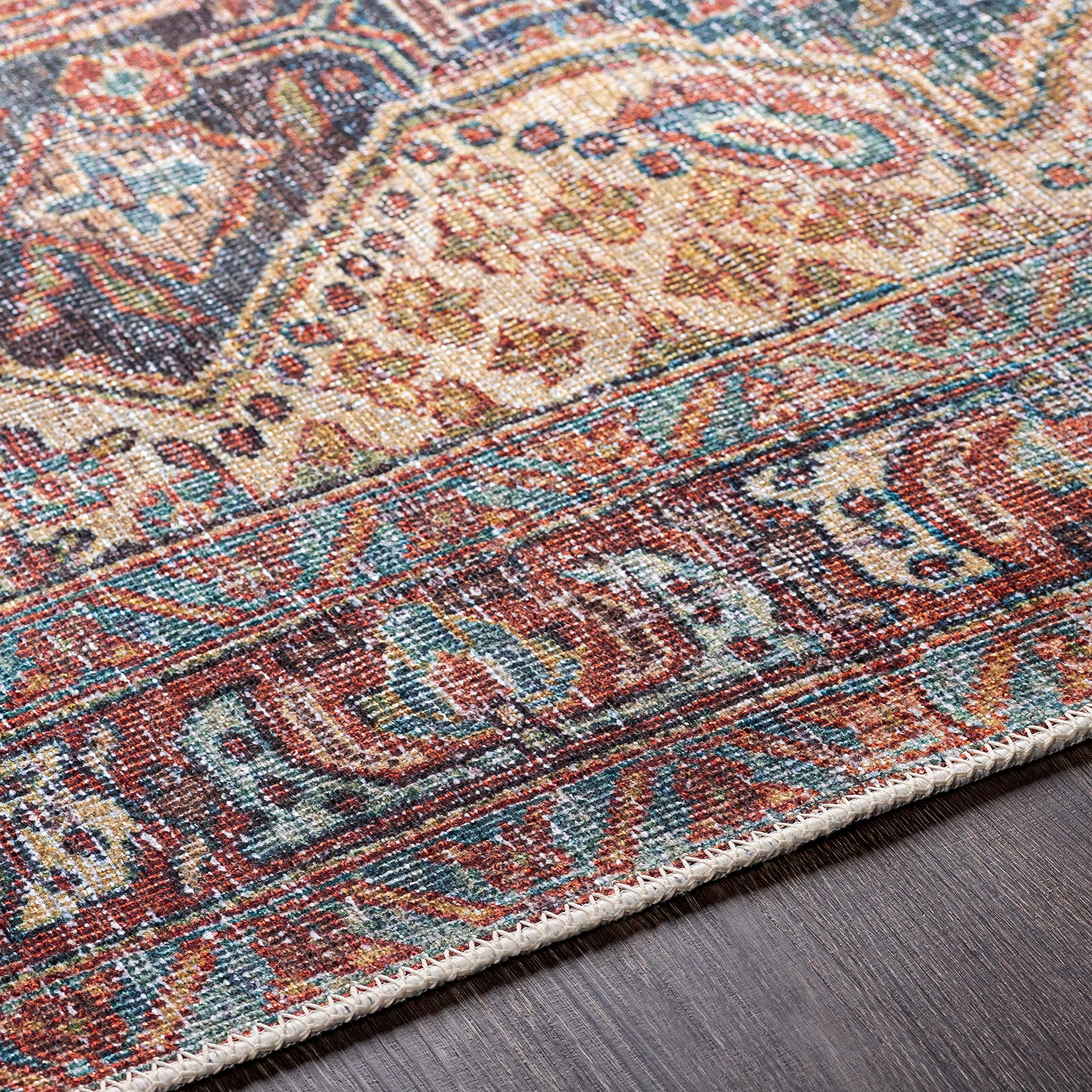 Hauteloom Mahaba Machine Washable Area Rug - Traditional Design in Orange, Blue, Beige - 8'10