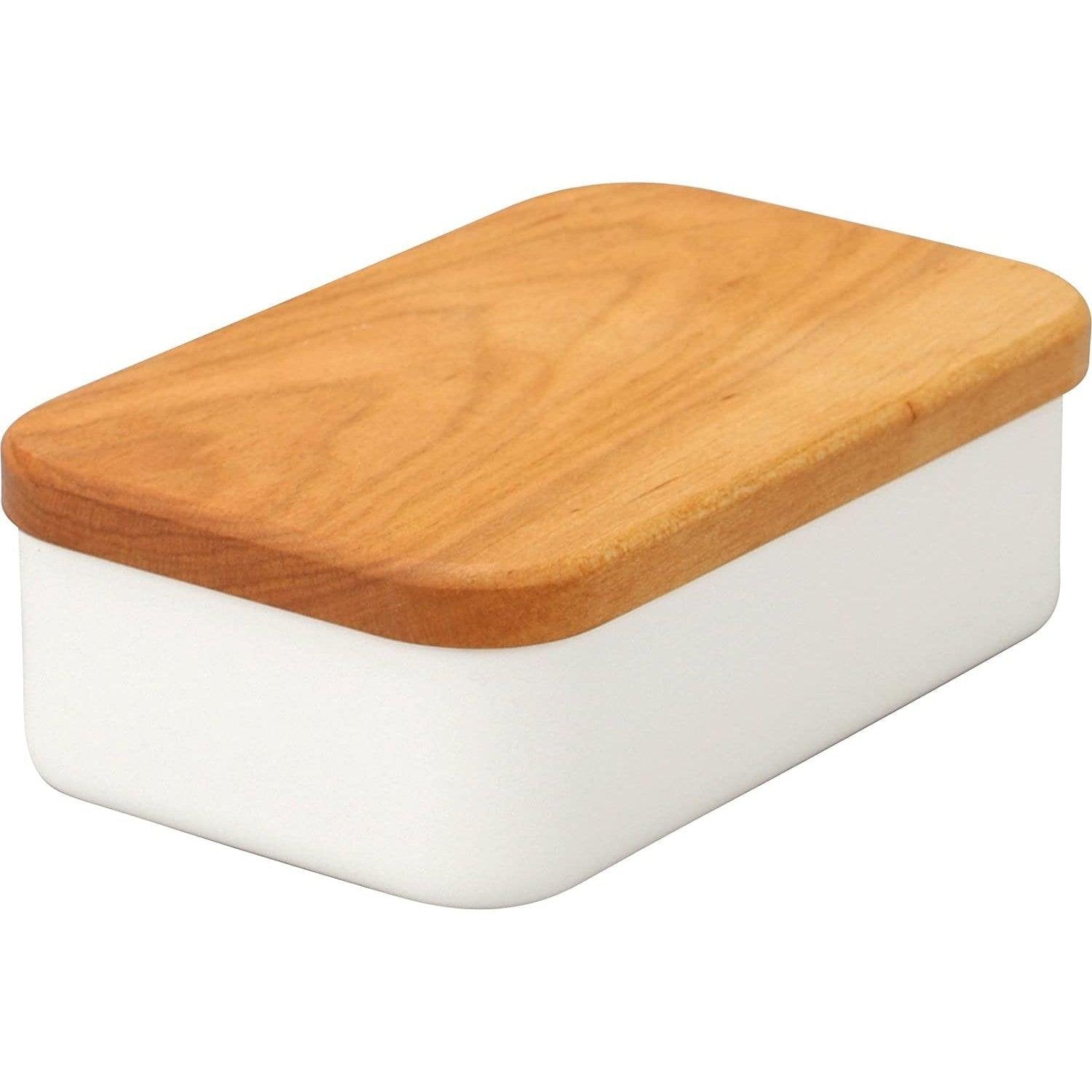 Premium Noda Horo Enamel Butter Dish with Wooden Lid - 200g Capacity - Vintage Style Kitchenware for Butter Storage & Serving - Perfect for Breakfast, Brunch, and Tea Time