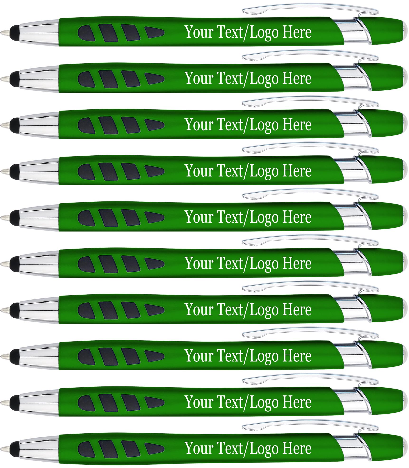 Custom Logo Pens Bulk 300 Pack - 2-in-1 Stylus & Ballpoint Pen for Touchscreen Devices - Green Promotional Pens for Business Gifts, Corporate Events & Parties - Perfect for Office Use, Trade Shows & Giveaways
