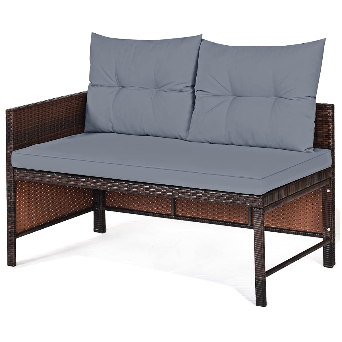 All-Weather Moccha Patio Furniture Set - 6-Piece Sectional Sofa with Lounge Chaise, Loveseat & Coffee Table - Durable Rattan Wicker Outdoor Couch with Washable Cushions - Perfect for Garden, Backyard, Poolside or Balcony (Grey)