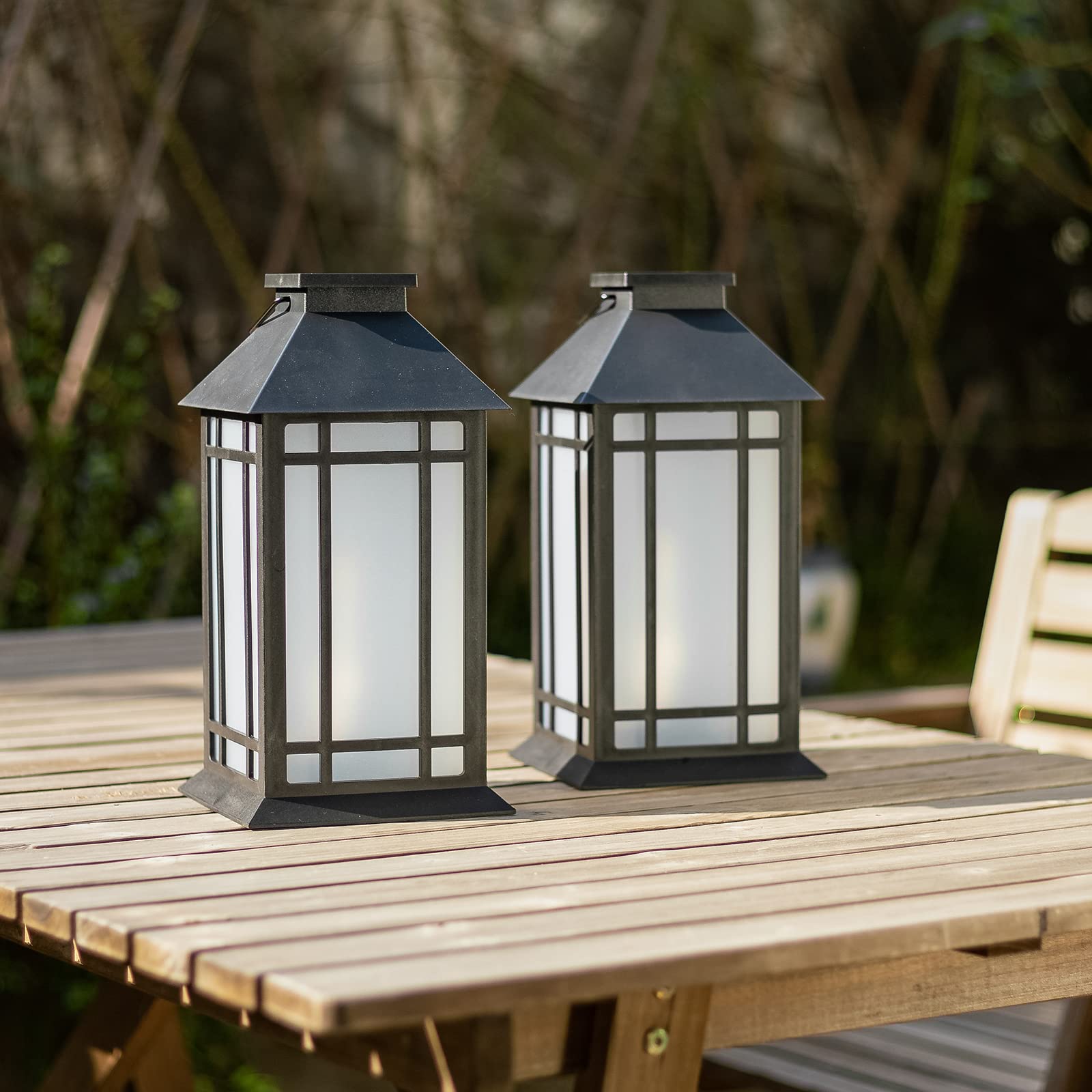 13-Inch IP65 Waterproof Outdoor LED Lantern with Flameless Candle & Timer - Battery Powered Decorative Lighting for Patio, Garden, Pathway & Porch (2 Pack) - Perfect for Backyard Parties, Wedding Decor & Camping Nights